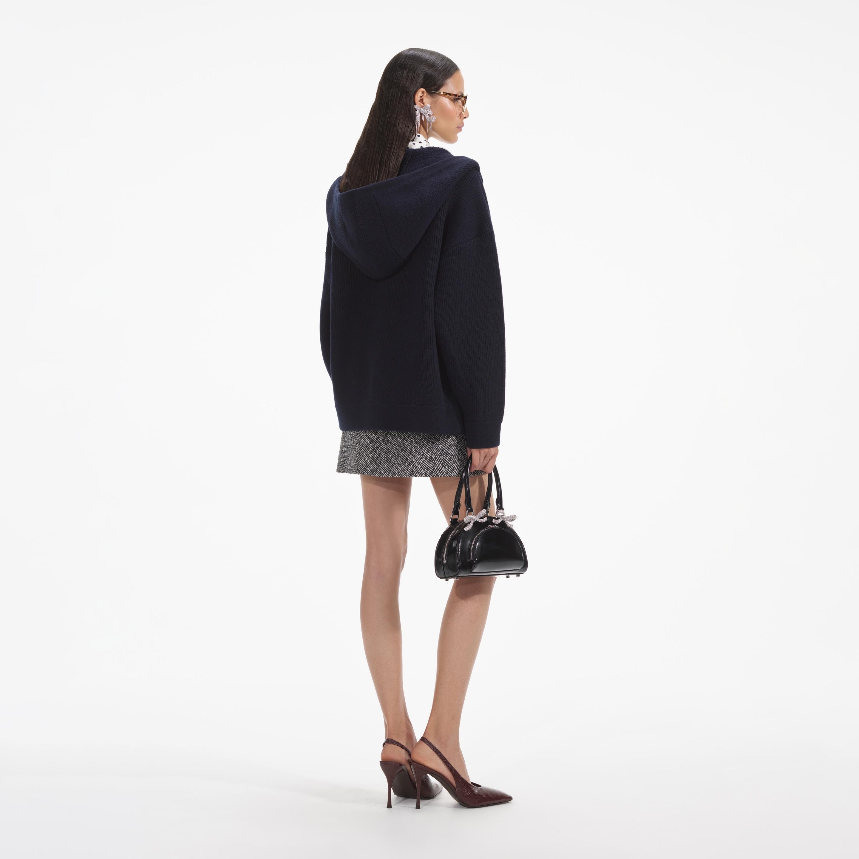 Navy Knit Diamante Trim Hoodie - 3