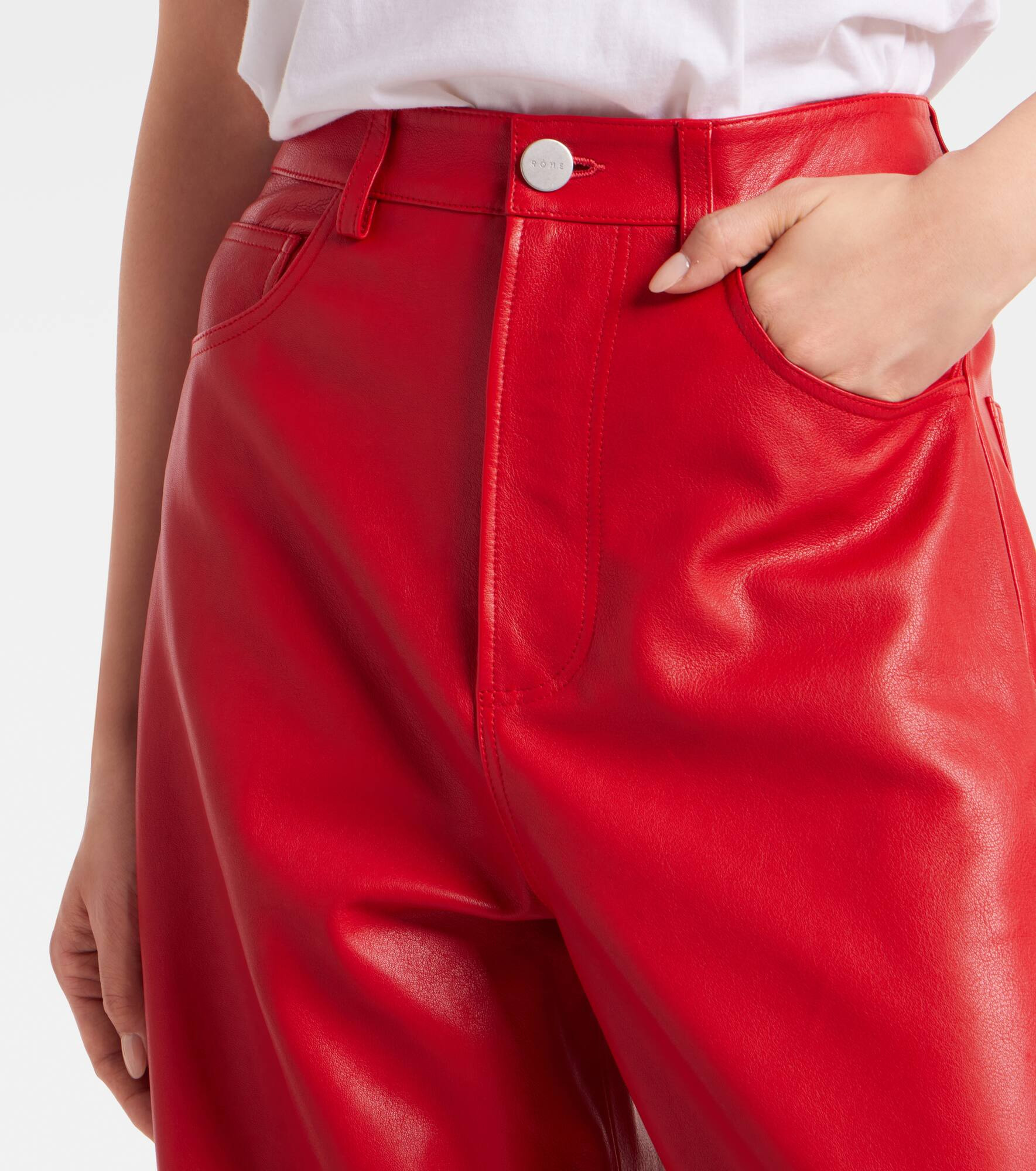 High-rise leather wide-leg pants - 4