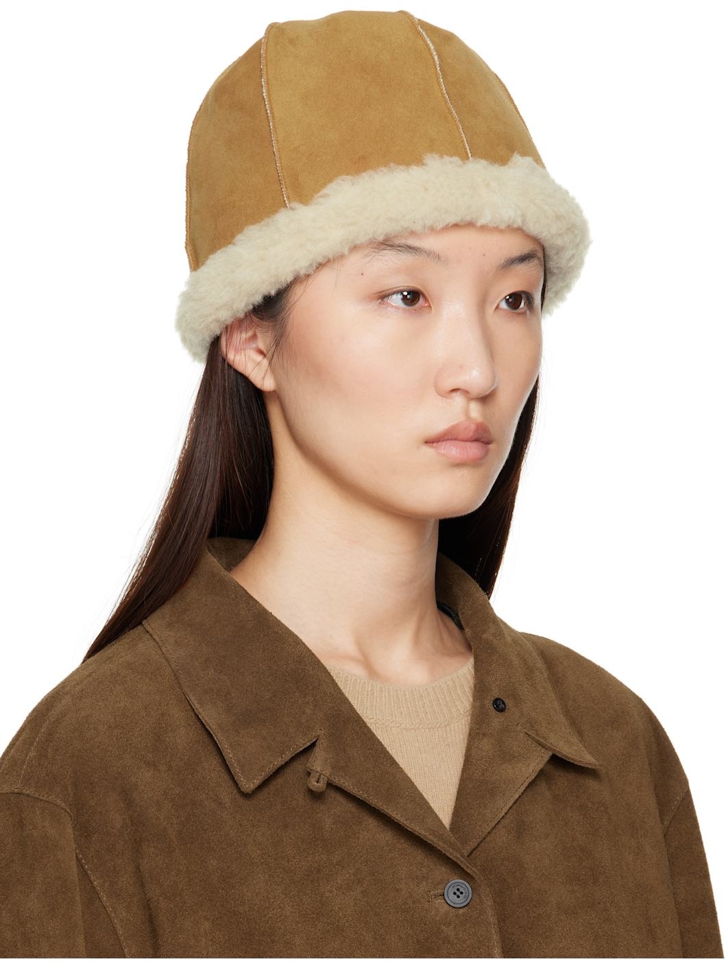 Tan & Beige Reversible Faux-Shearling Hat - 2