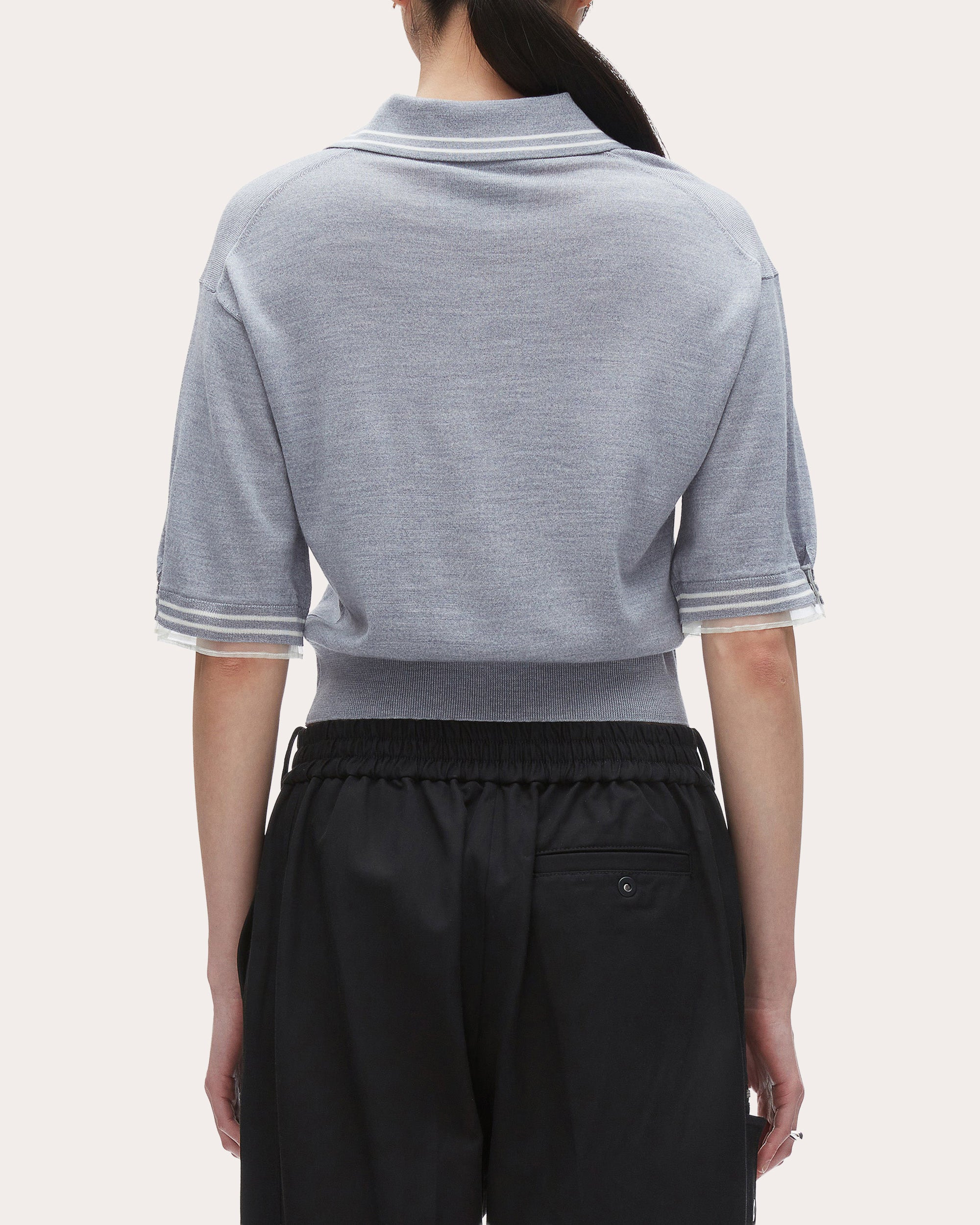 Cropped Organza-Trimmed Wool Polo Shirt - 2