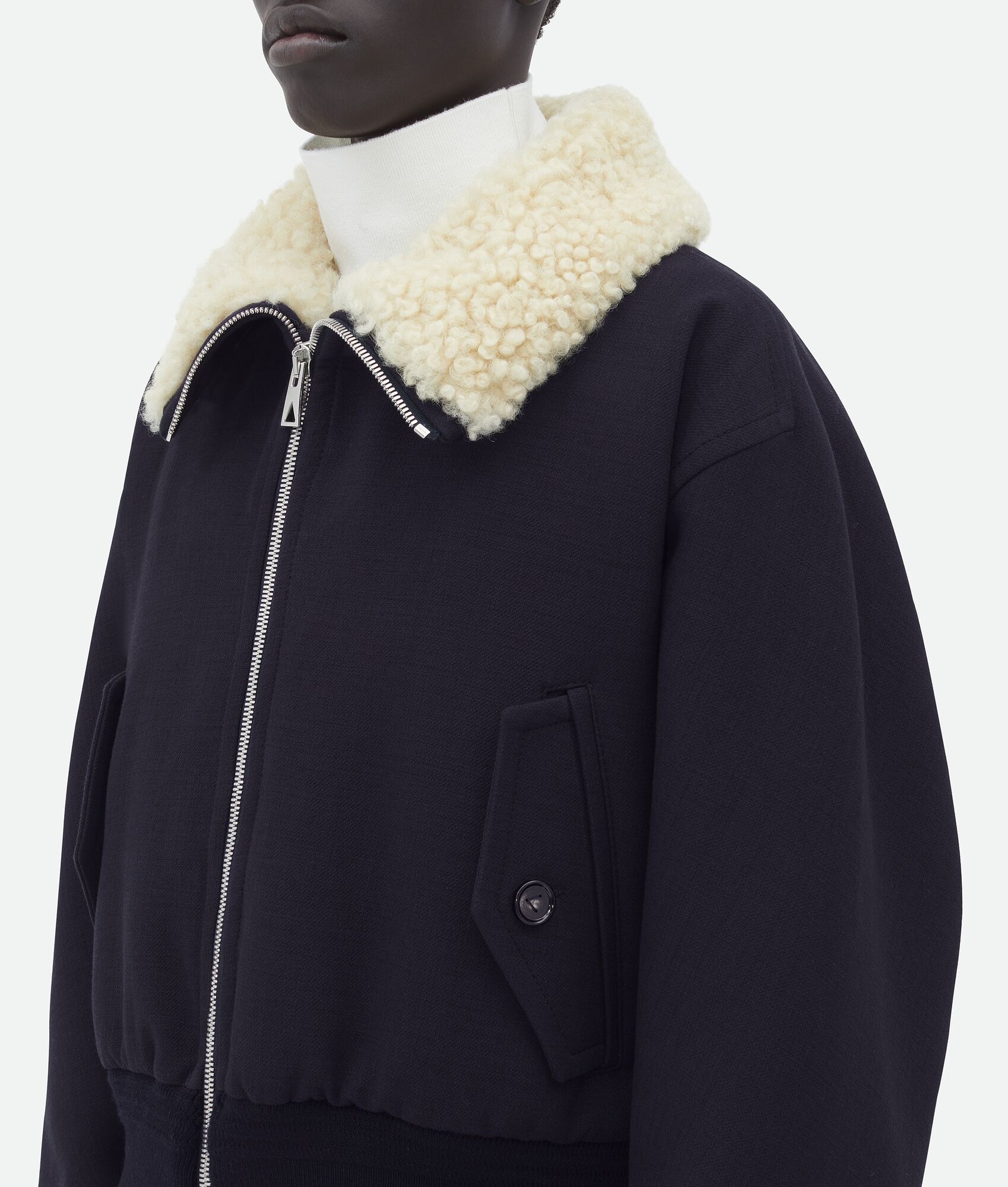 Shearling Collar Cotton Blend Jacket - 4