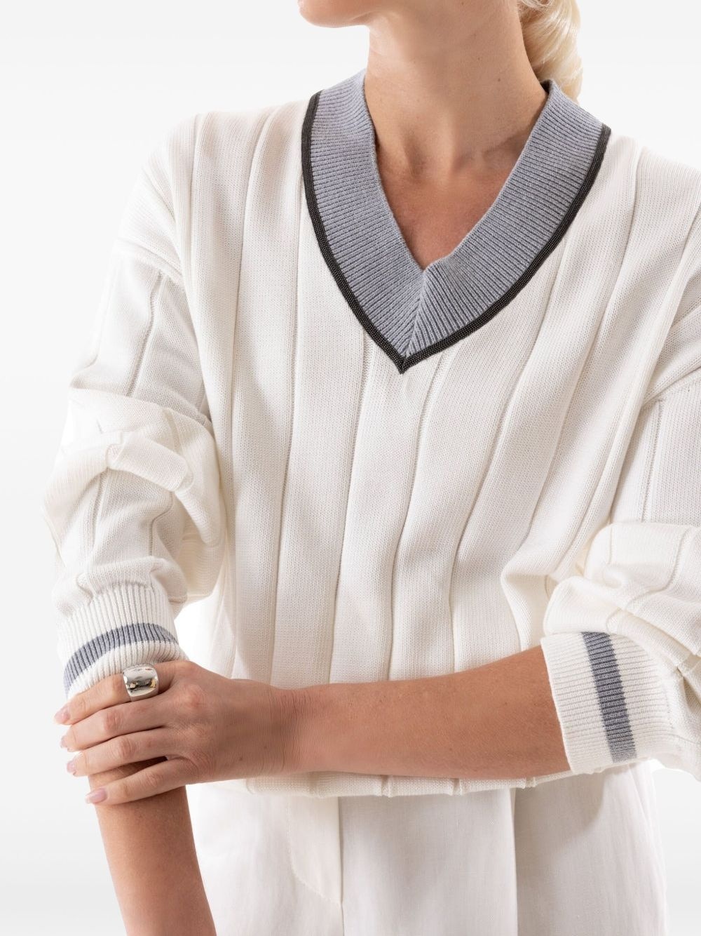 Monili-trim sweater - 3