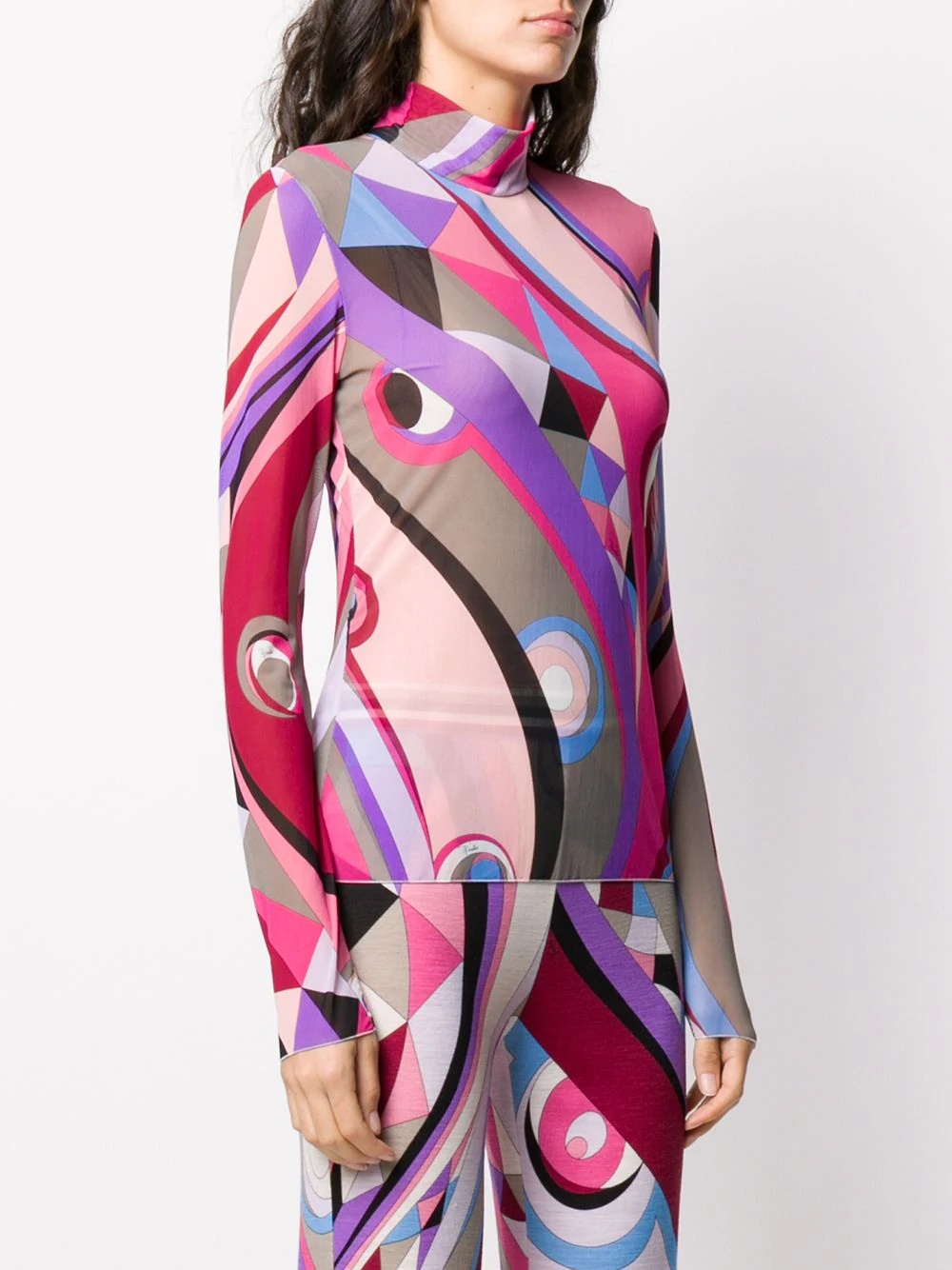 geometric print turtleneck top - 3