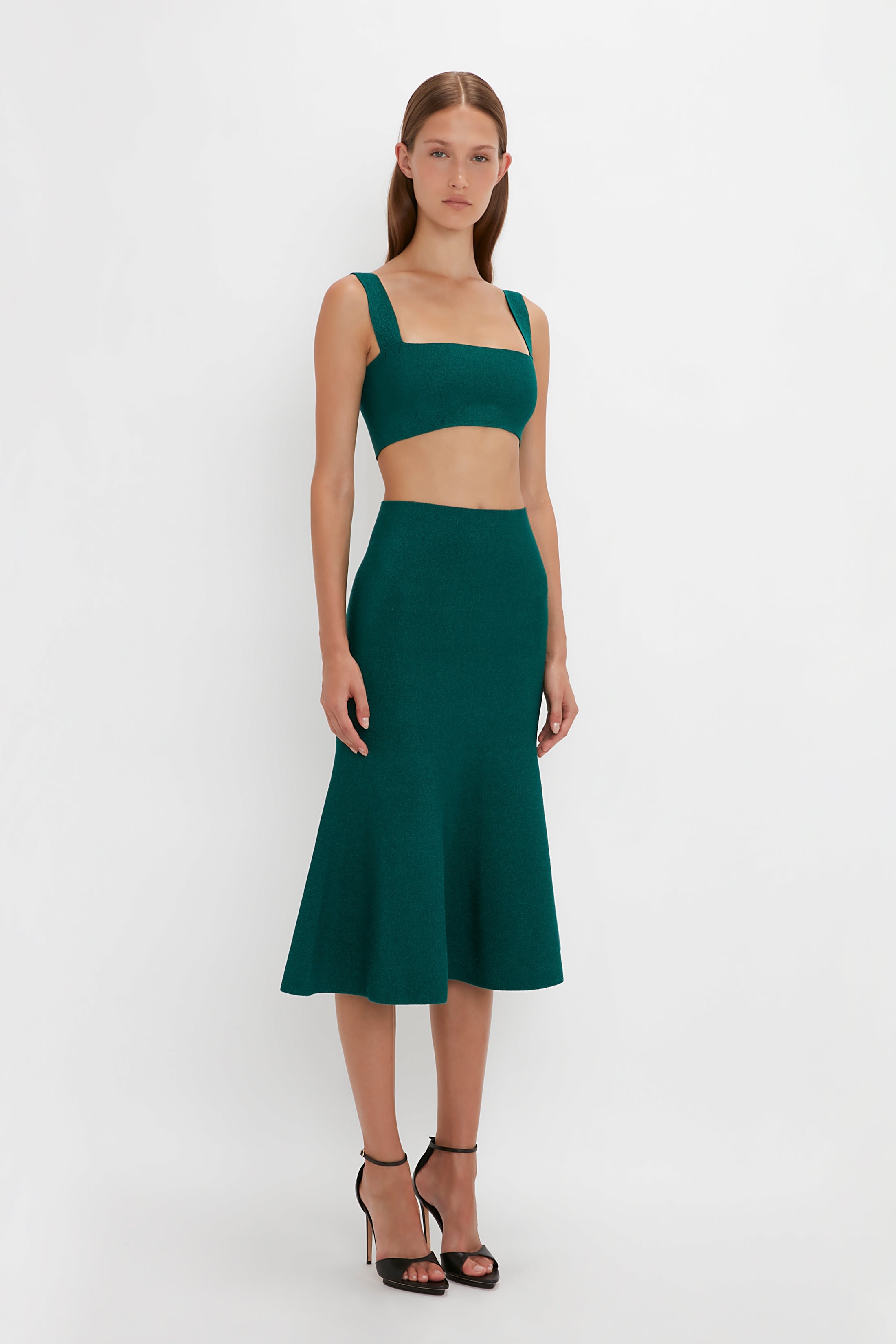VB Body Flared Skirt In Lurex Green - 3