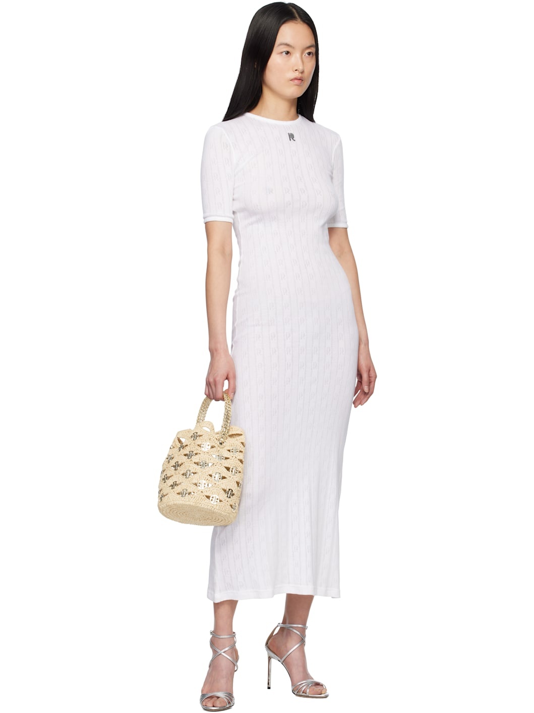 White Pointelle Short Sleeve Maxi Dress - 4