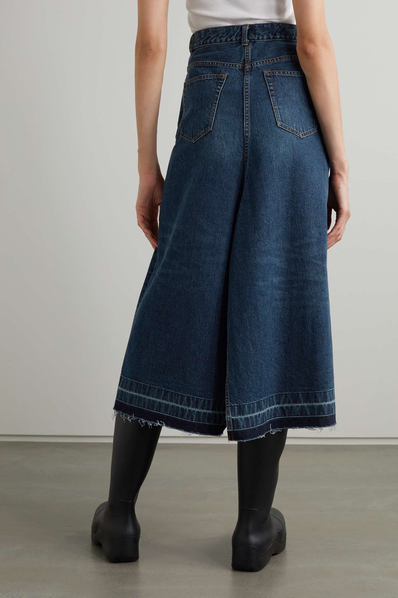 Asymmetric denim and shell skirt - 4