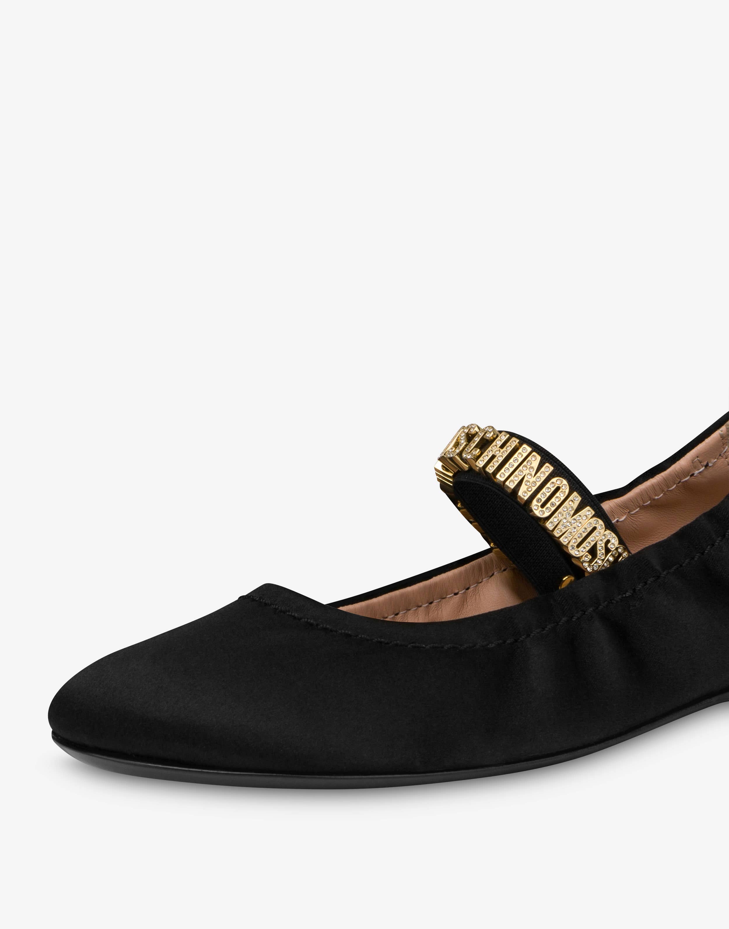 Moschino MINI LETTERING SATIN BALLET FLATS | REVERSIBLE