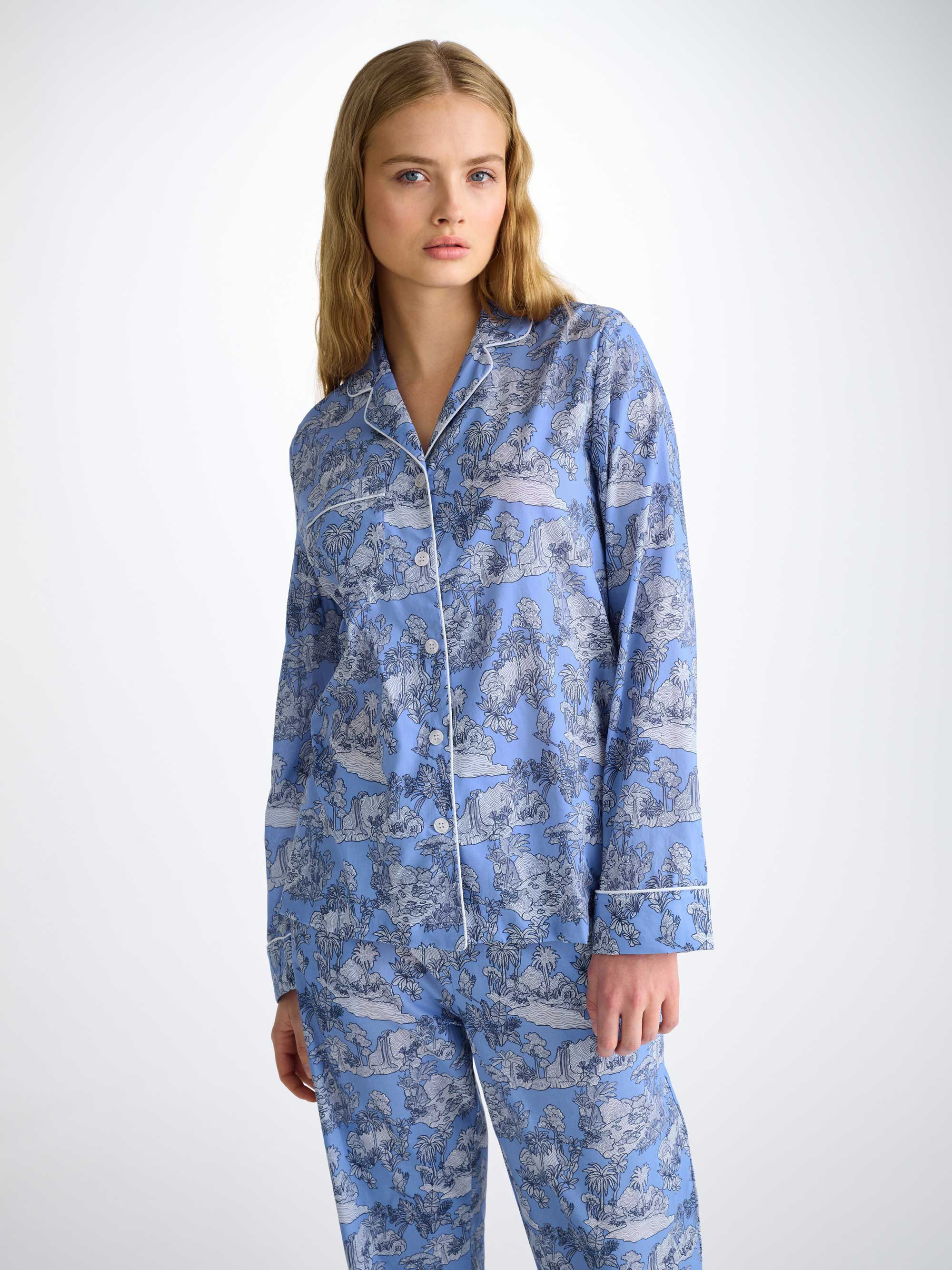Women's Pajamas Cotton Batiste Blue Island Hopping Print - 2