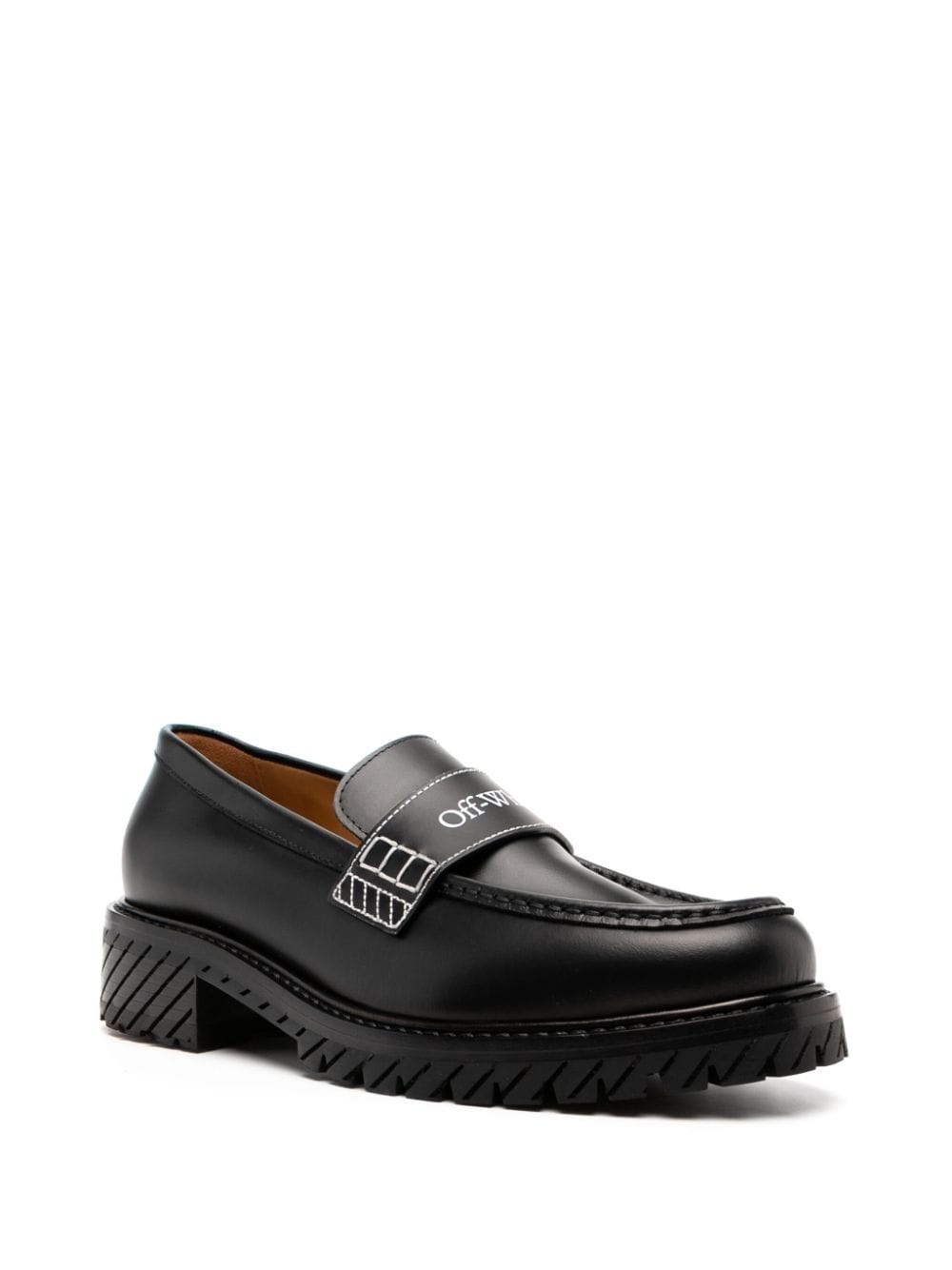 Military logo-print leather loafers - 2
