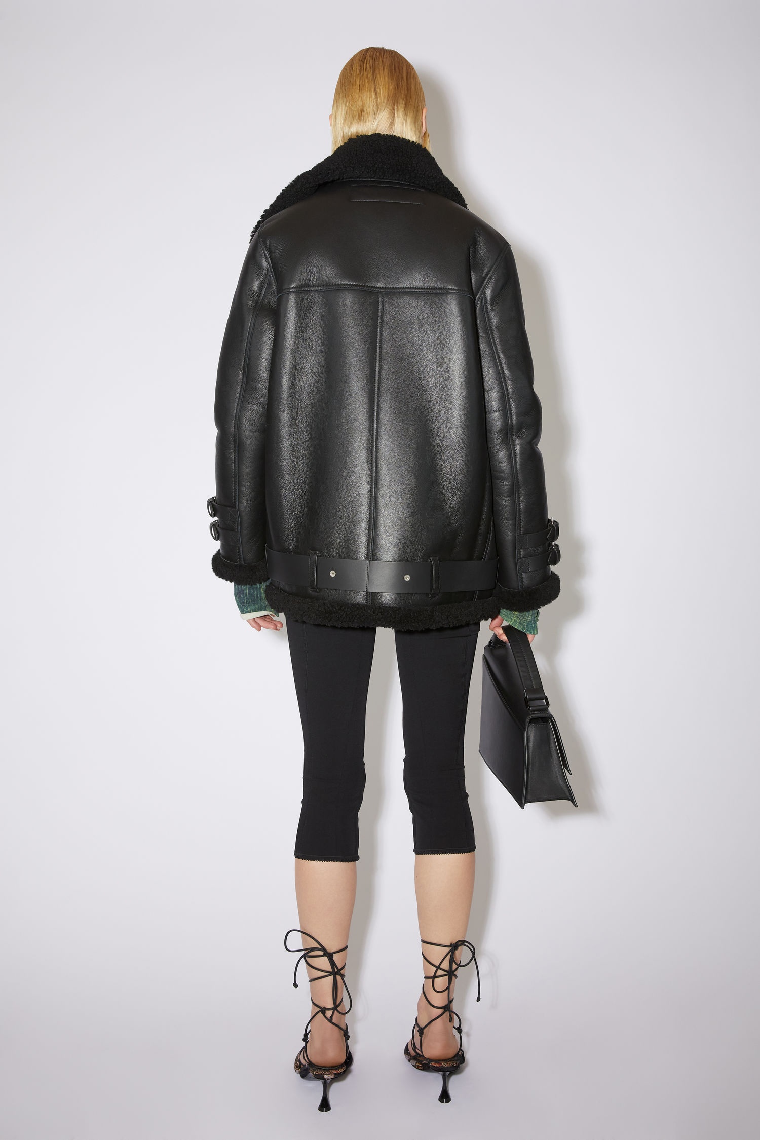 Shearling aviator jacket - Black / Black - 3