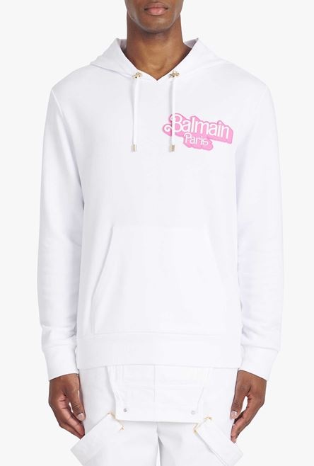 Balmain x Barbie - White eco-designed cotton sweatshirt with pink Balmain logo print - 5