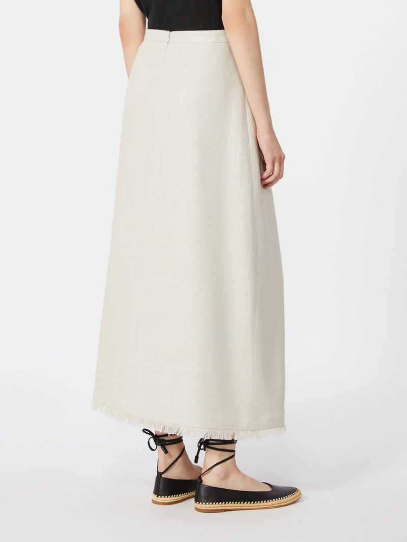FIOCCHI Cotton and linen basketweave skirt - IVORY 4