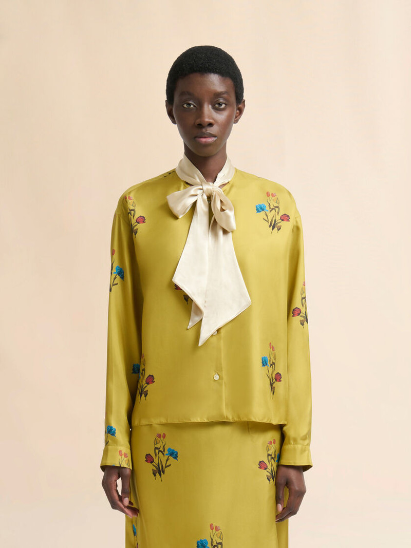 Marni YELLOW SILK TWILL SHIRT WITH TULIP PRINT outlook