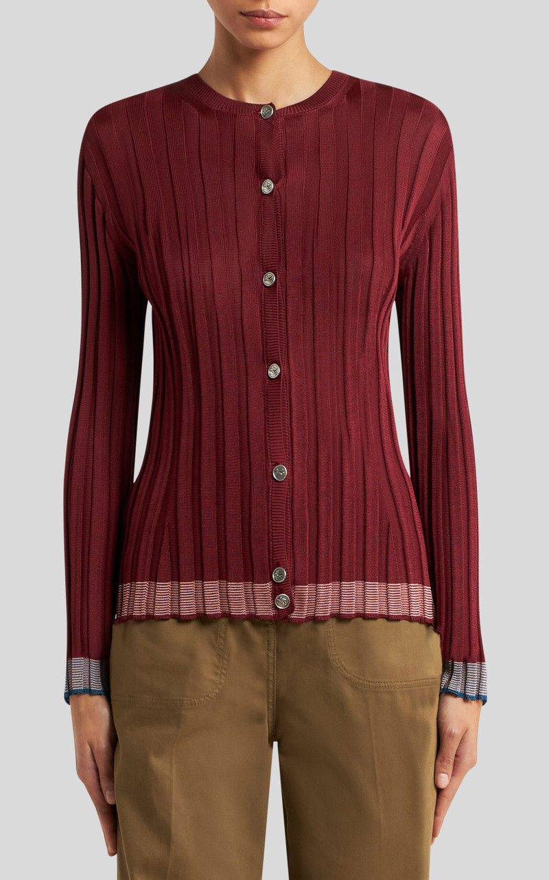 Etro Ribbed-Knit Cardigan burgundy outlook