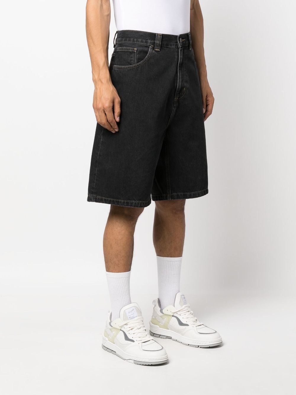 logo-patch wide-leg denim shorts - 4