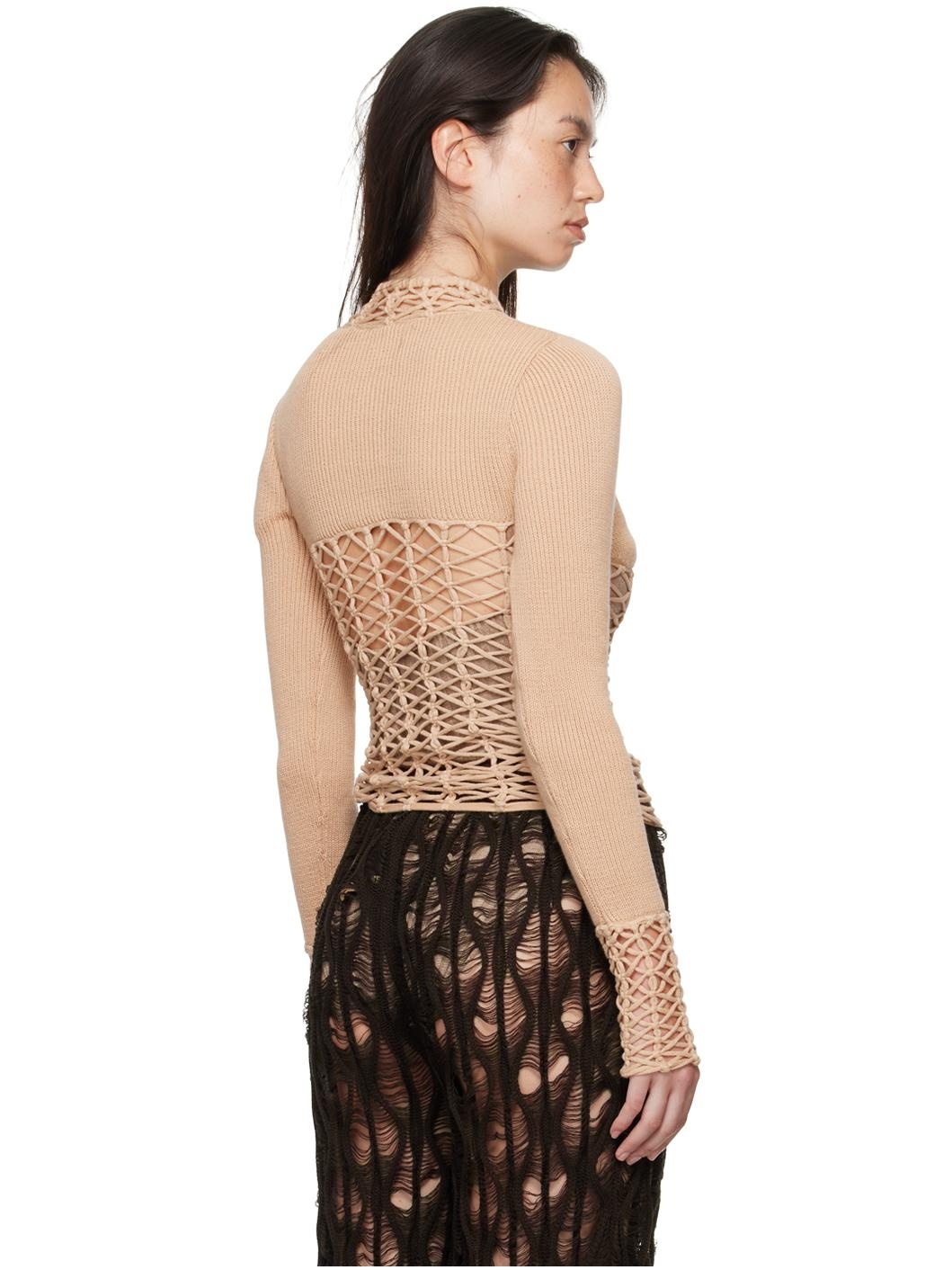 Beige Half-Seen Long Sleeve T-Shirt - 3