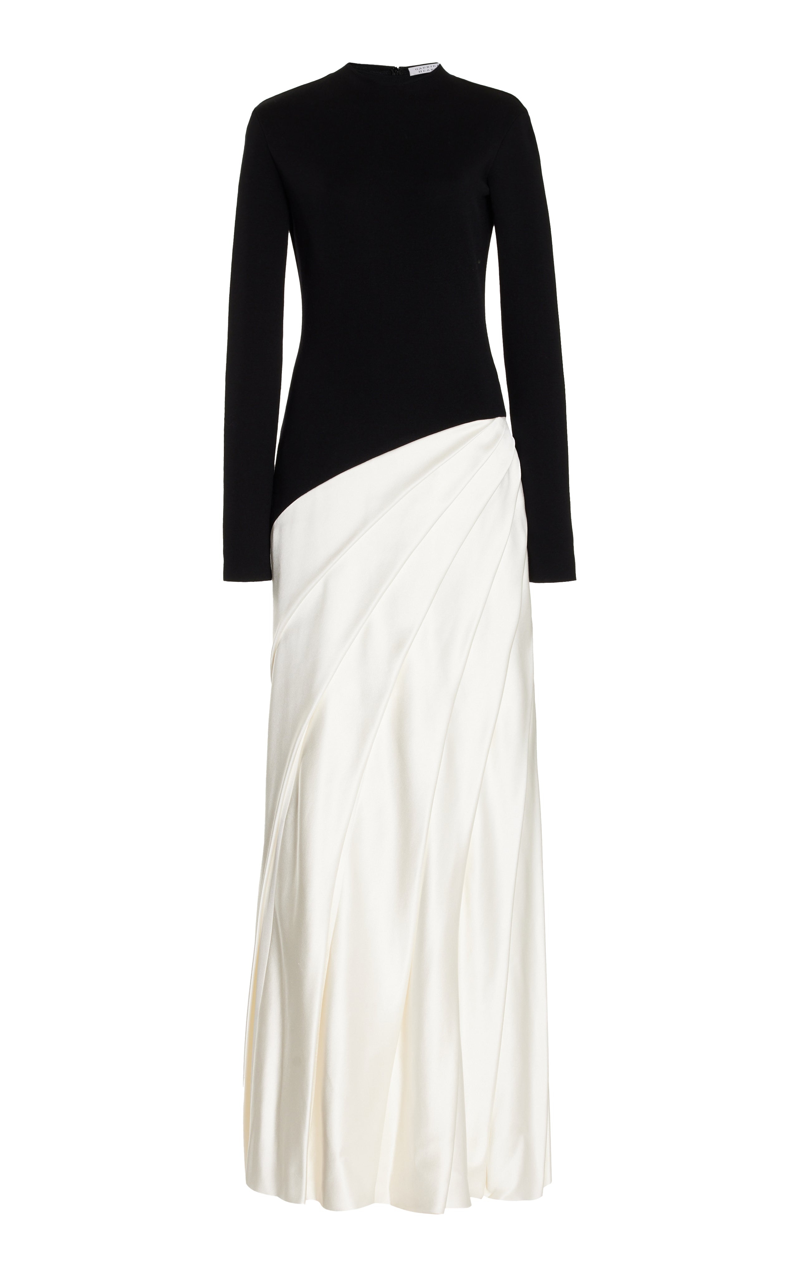 Ismay Pleated Dress in Black & Ivory Double Satin - 1