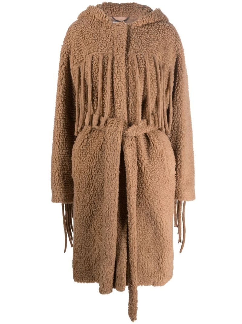 fringed tie-waist teddy coat - 1