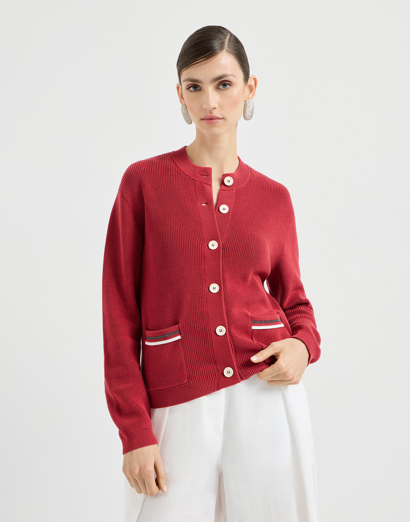 Cotton ribbed cardigan with shiny pocket details 2