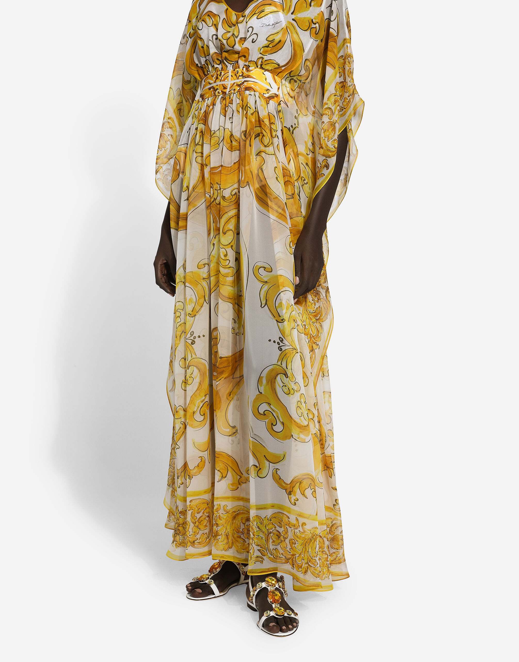 Long silk chiffon dress with majolica print - 5