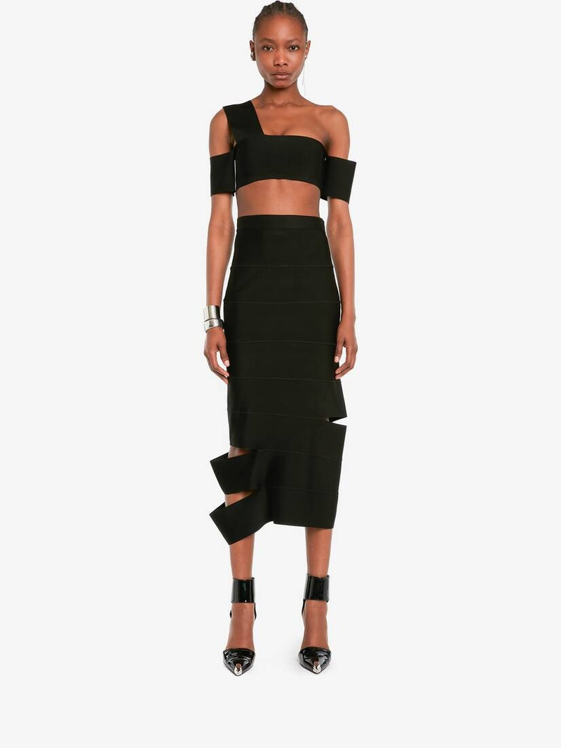 Alexander McQueen Women's One-shoulder Bandage Knit Top in Black outlook