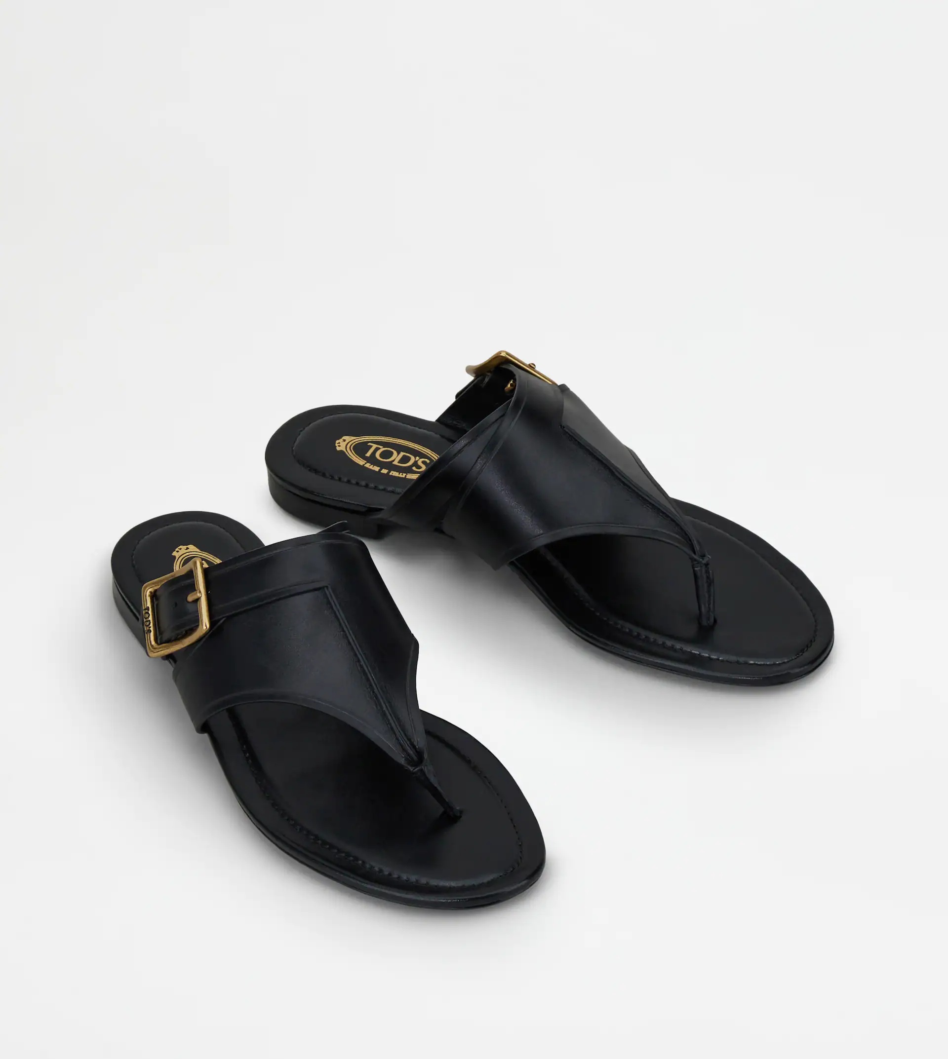 THONG SANDALS IN LEATHER - BLACK - 2