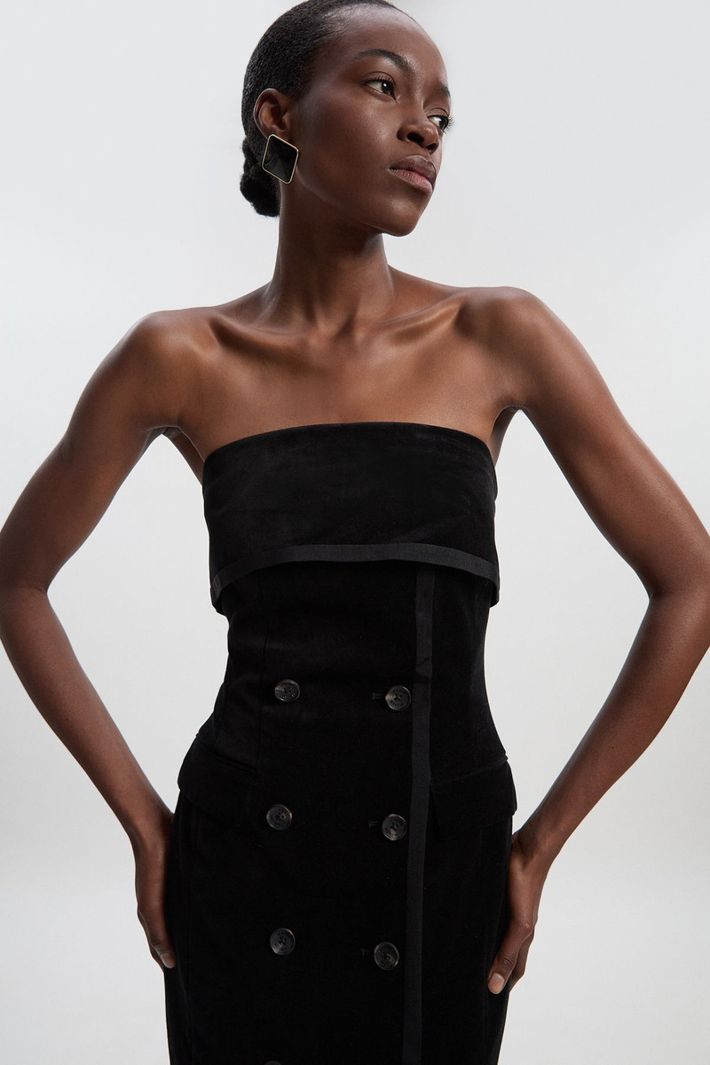 KAREN MILLEN Velvet Groisgrain Bandeau Midi Tailored Dress outlook