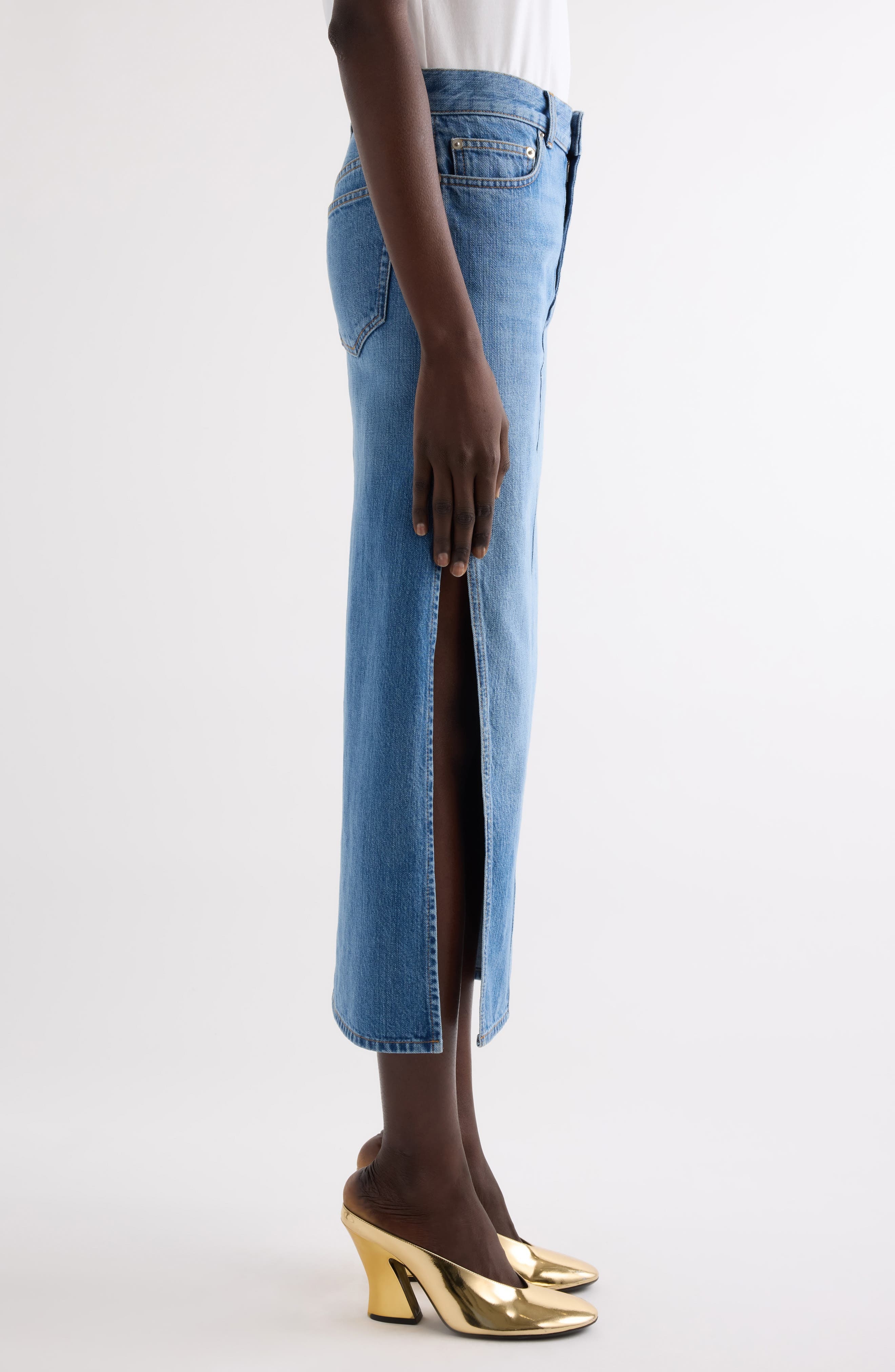 Givenchy Side Slit Long Denim Skirt in Medium Blue at Nordstrom - 4