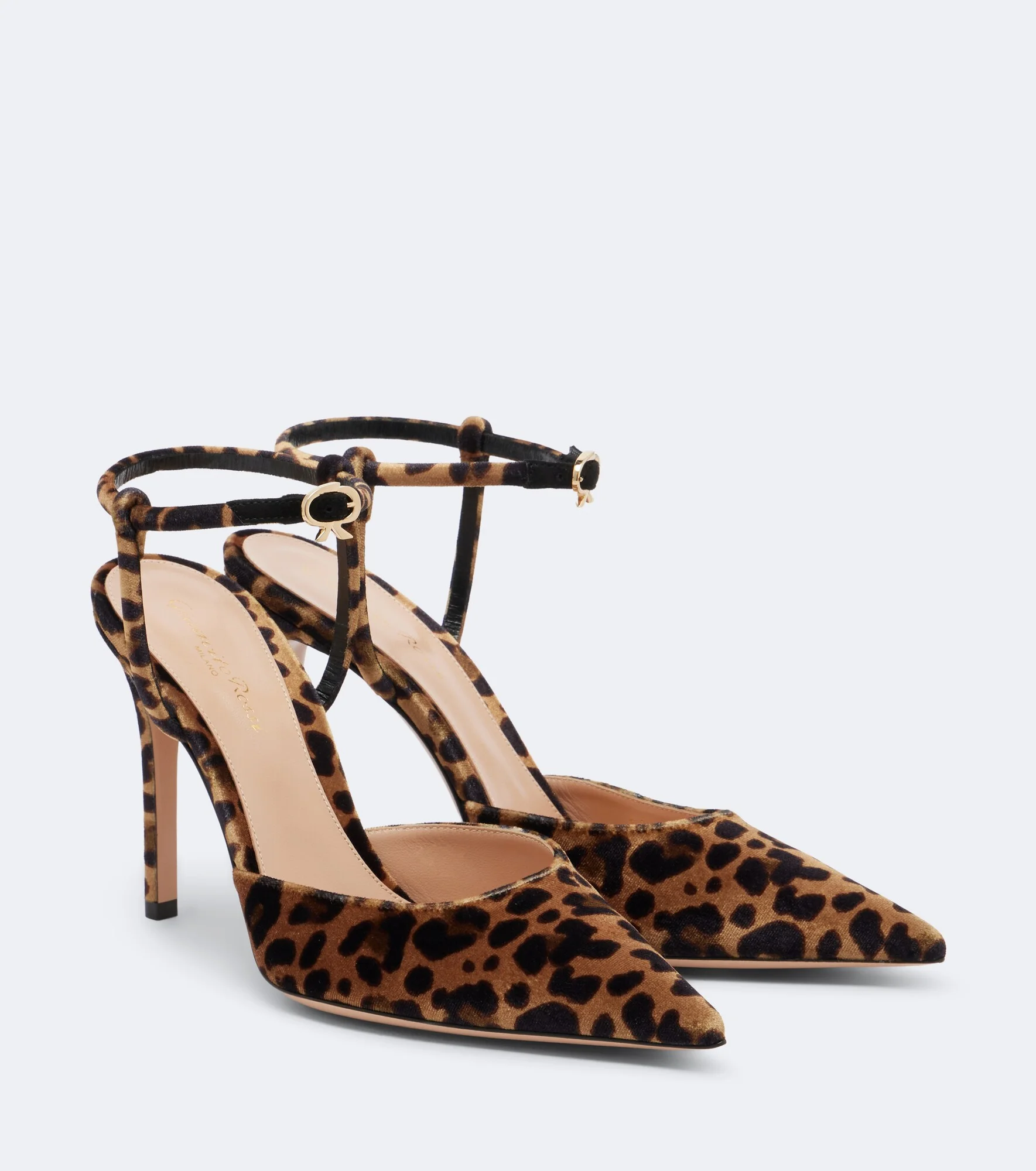 Leopard-print velvet slingback pumps - 1