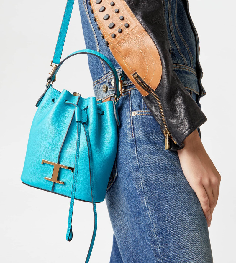 Tod's TIMELESS BUCKET BAG IN LEATHER MICRO - LIGHT BLUE outlook