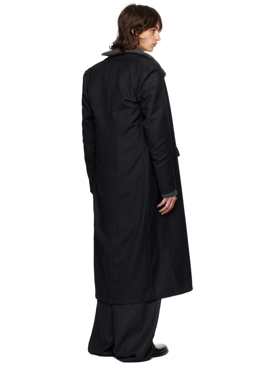 Black Wool Layered Coat - 3