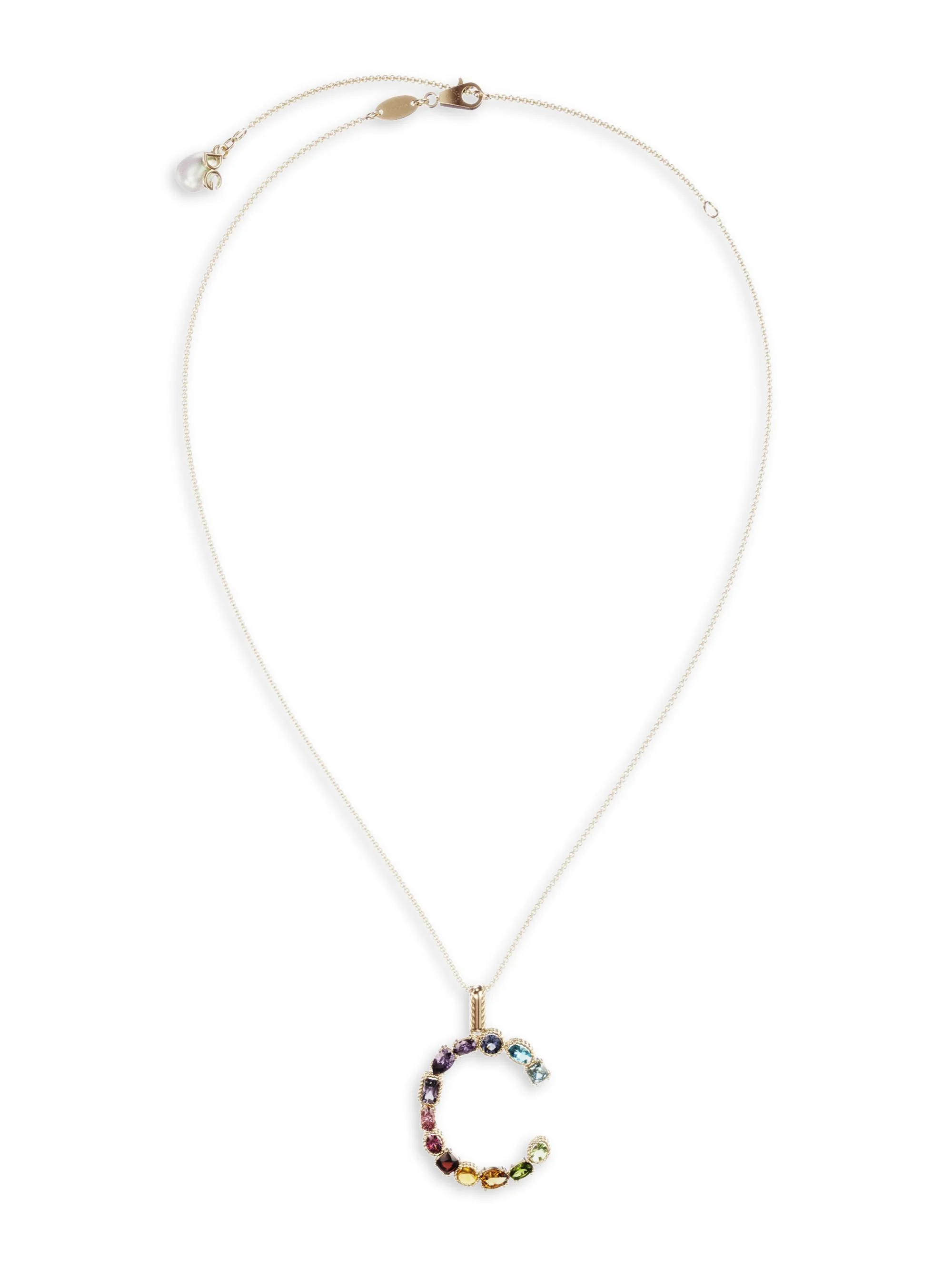 Women's Rainbow Alphabet 18K Gold & Gemstone Initial Pendant Necklace - C - 1