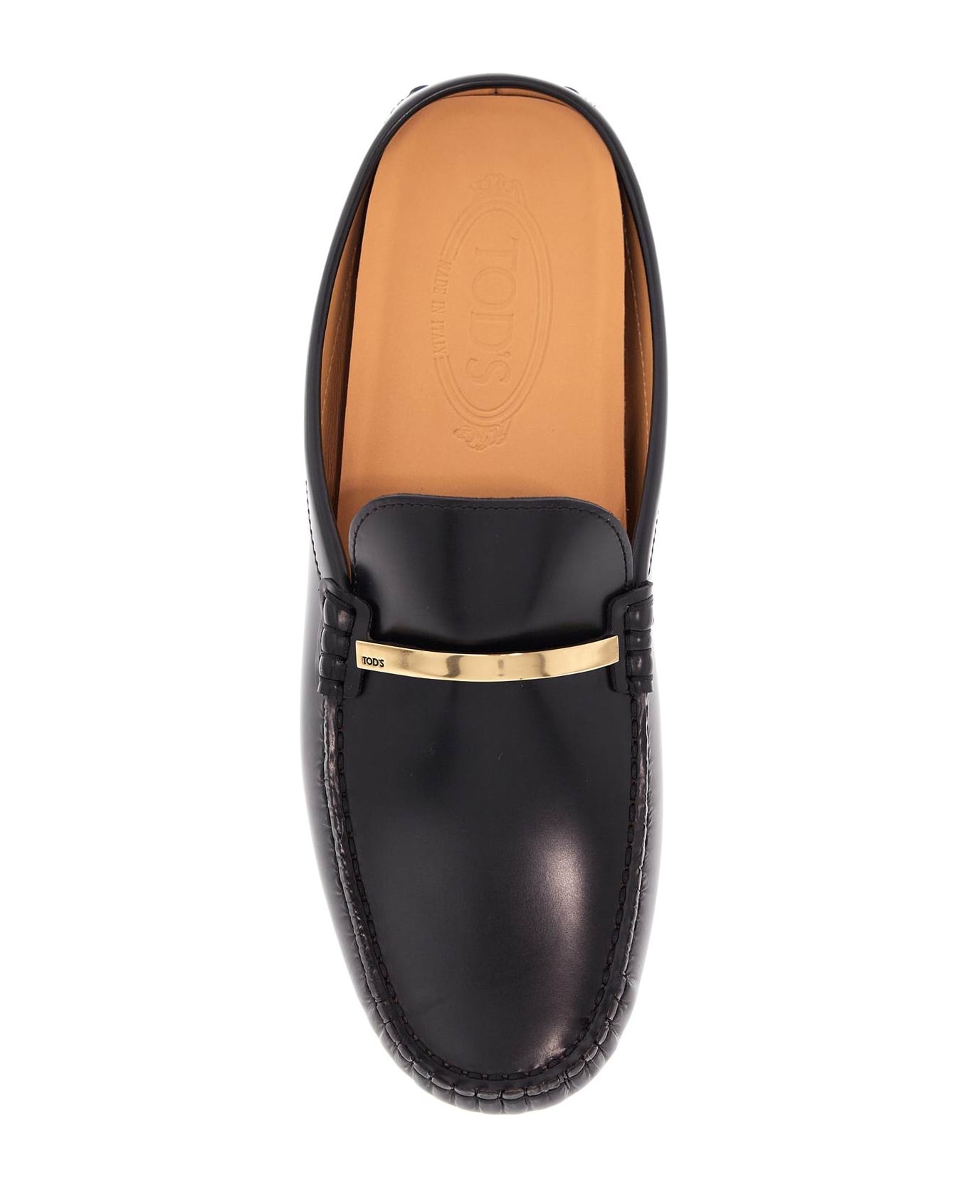 Black Calfskin Slip-on Loafers With Metallic Strap And Rubber Sole - 2