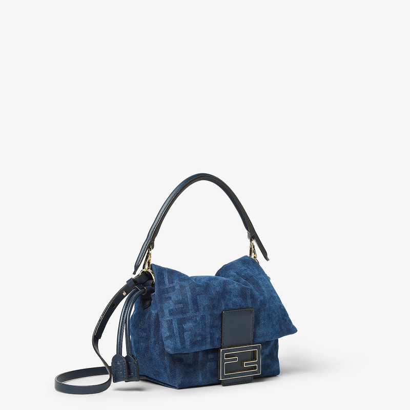 Mamma Baguette Small Blue FF denim flocked mini-bag 3