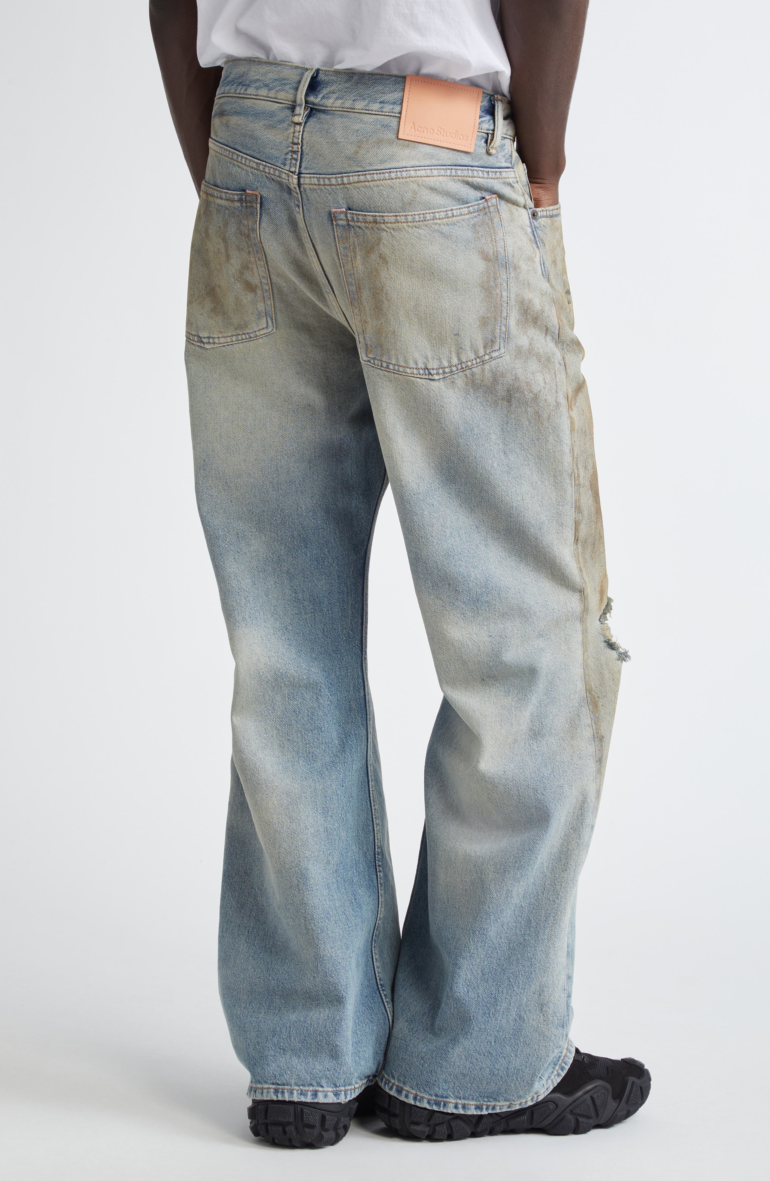Acne Studios 2021 Penicillin Distressed Loose Fit Wide Leg Jeans in Mid Blue at Nordstrom - 3