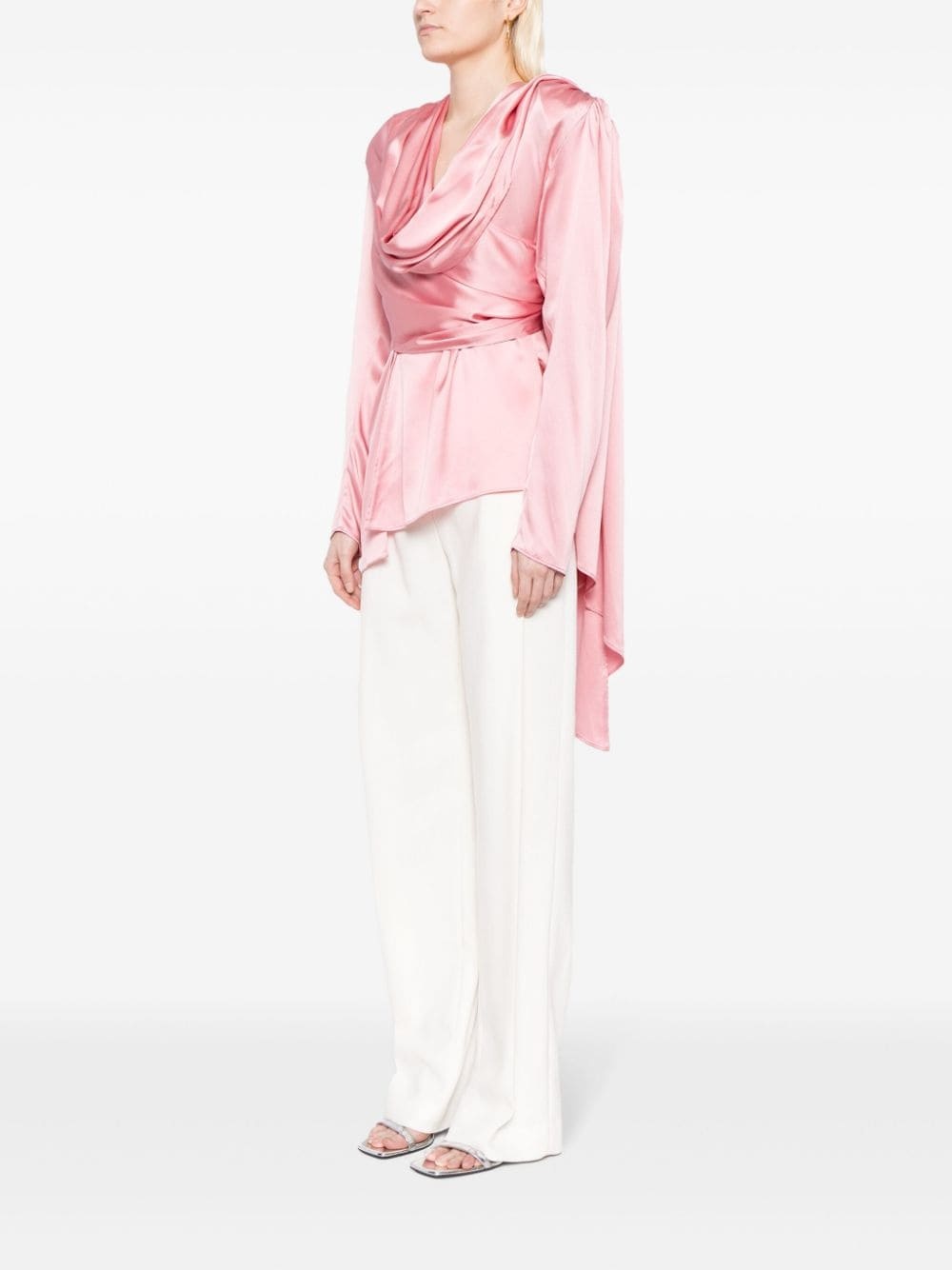 long-sleeve draped silk blouse - 3