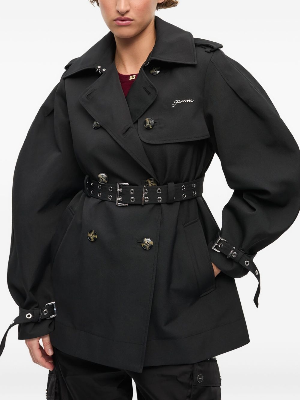 balloon-sleeve trench coat - 3