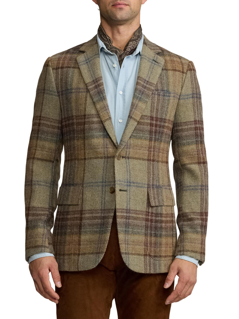 Men's Kent Hand-Tailored Plaid Wool Sportcoat - Sage Brown Tan Multi 3