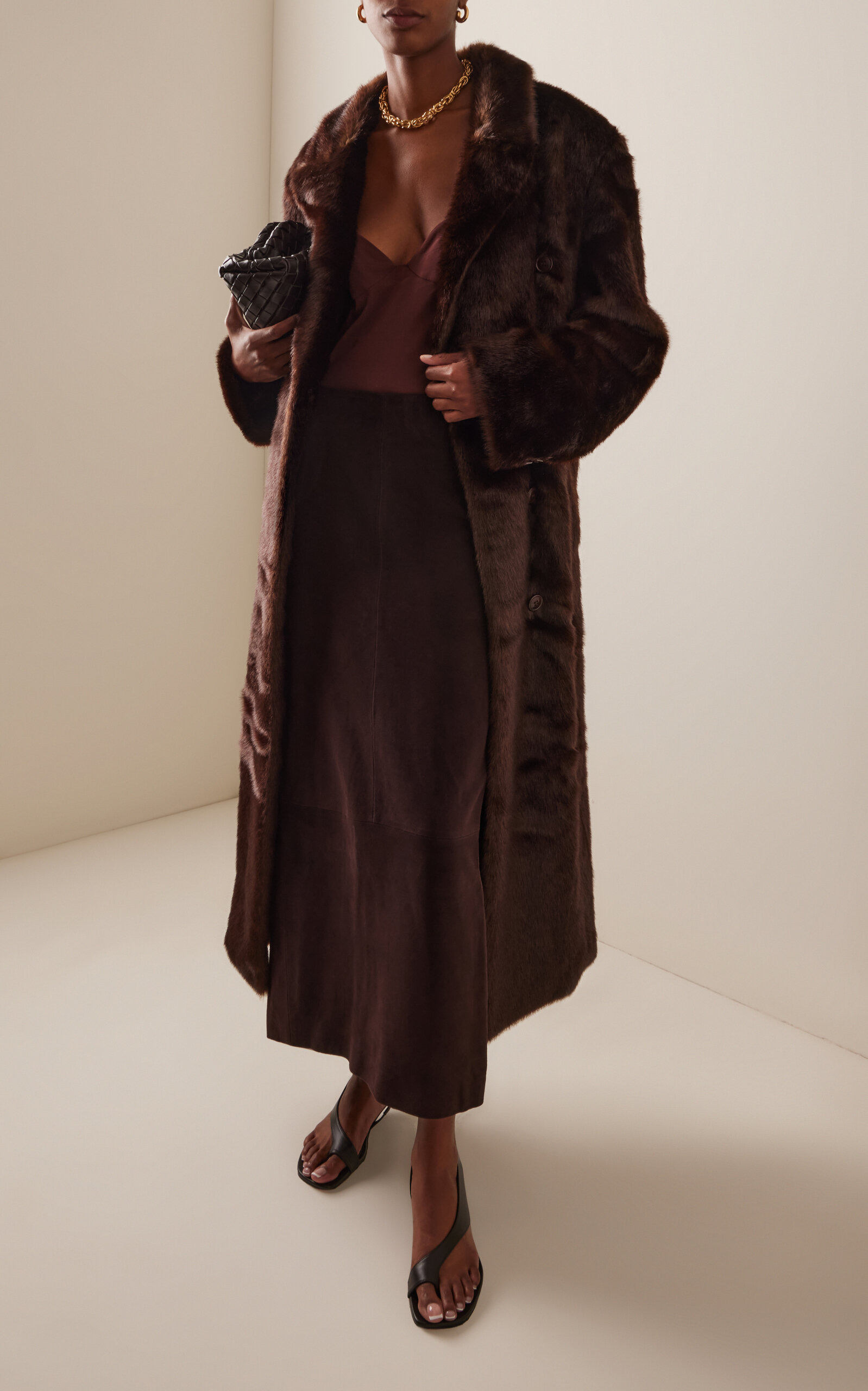 Harper Faux Fur Double-Breasted Coat brown - 3