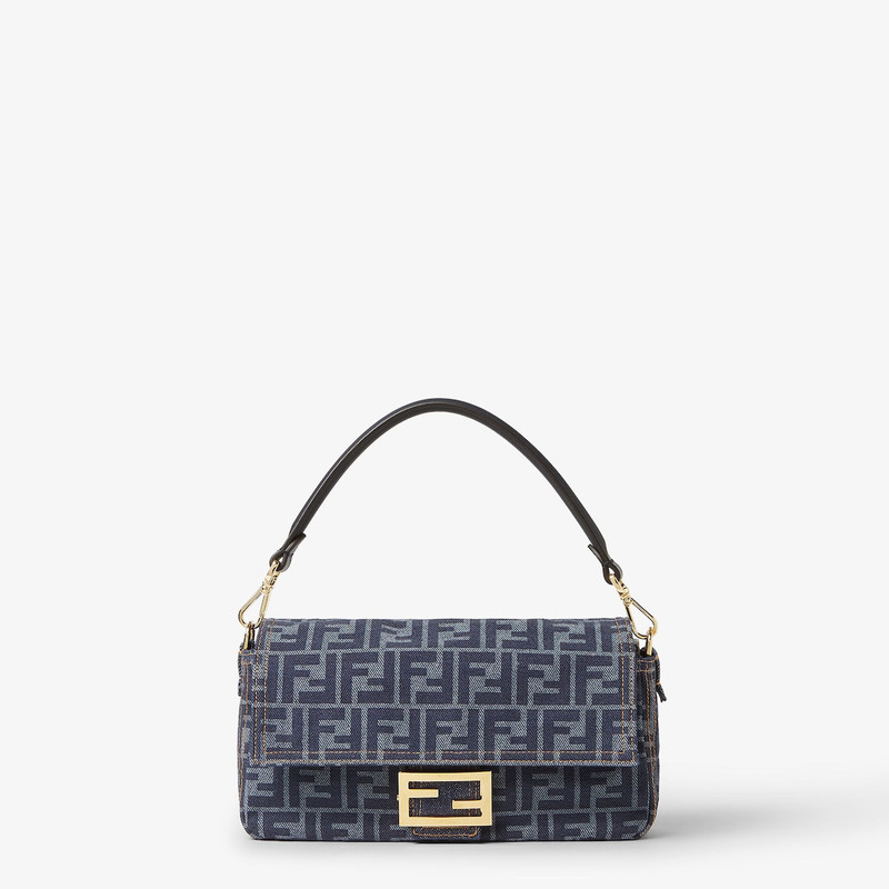 Baguette® Dark blue denim and blue denim-effect FF jacquard bag 4