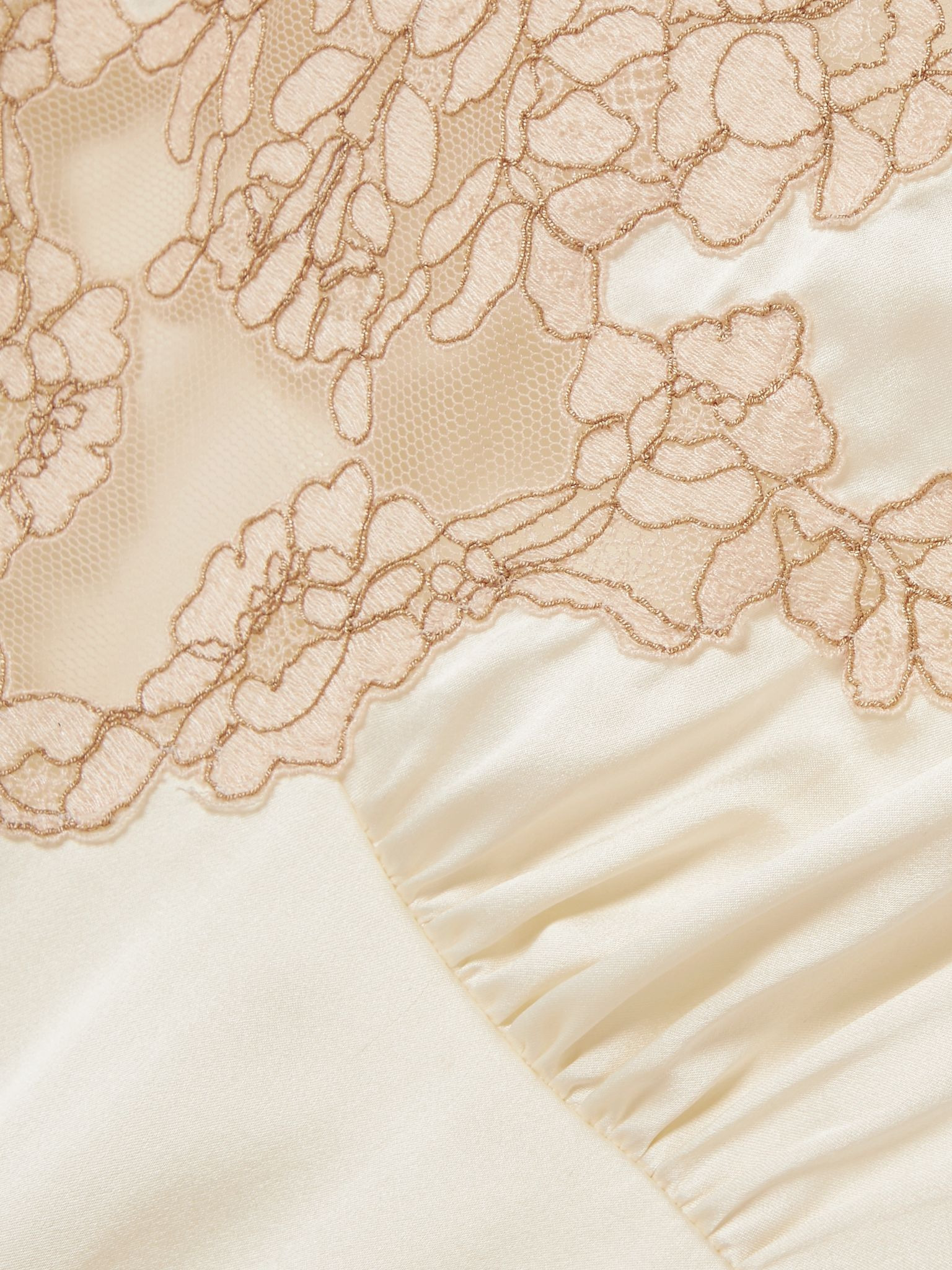 Corded lace-trimmed silk-satin midi dress Cream - 5