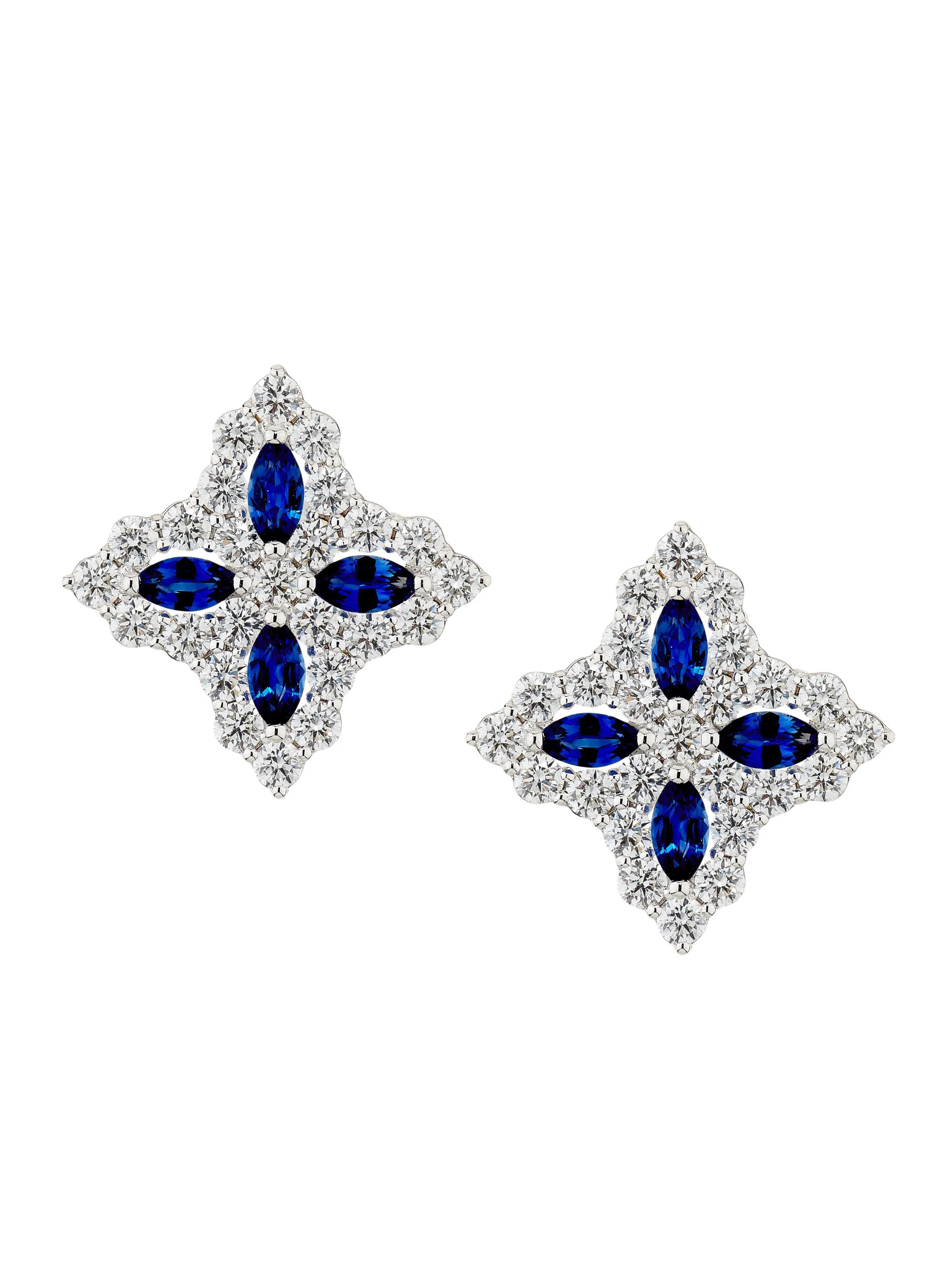 Women's Diamond Princess 18K White Gold, Blue Sapphire & 1.01 TCW Diamond Stud Earrings - White Gold - 1