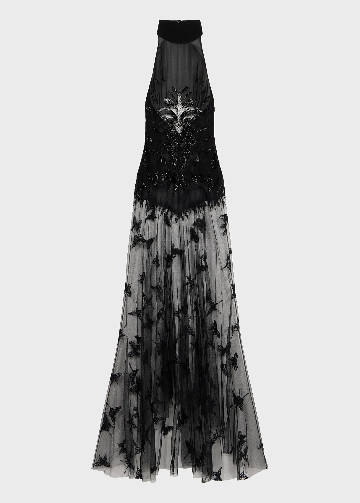 LONG DRESS IN GEORGETTE AND TULLE WITH EMBROIDERY - 1