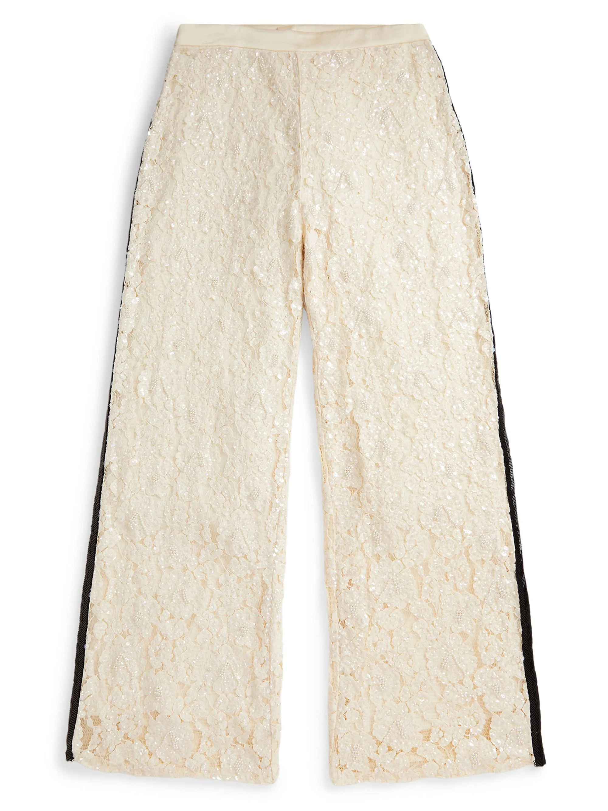 Women's Lace Embellished Tuxedo Pants - Herbal Milk - 1