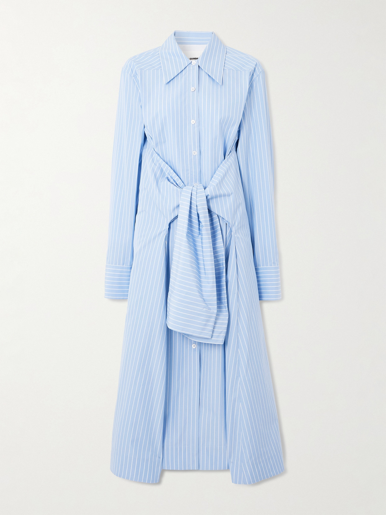 Bow-detailed Striped Cotton-poplin Midi Shirt Dress - 1