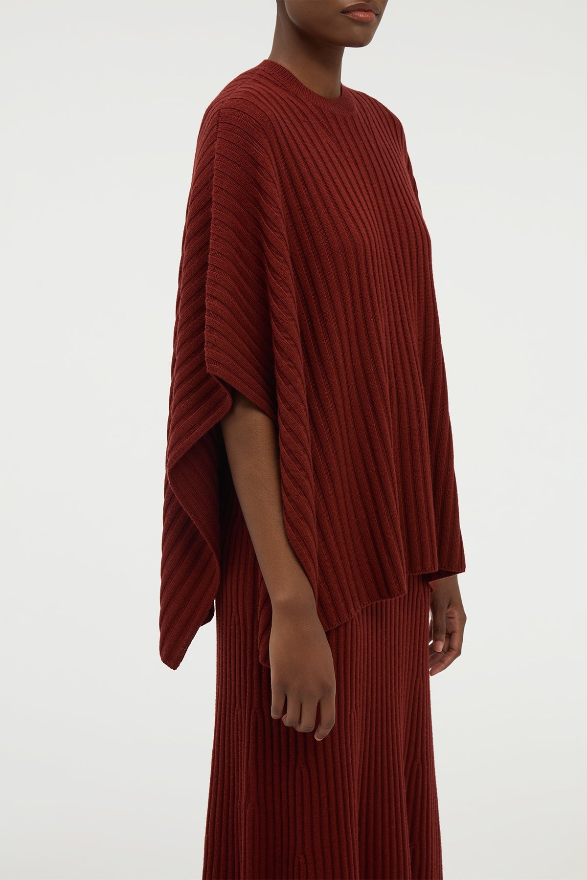 Baron Knit Cropped Poncho in Burnt Sienna Merino Wool Cashmere - 5