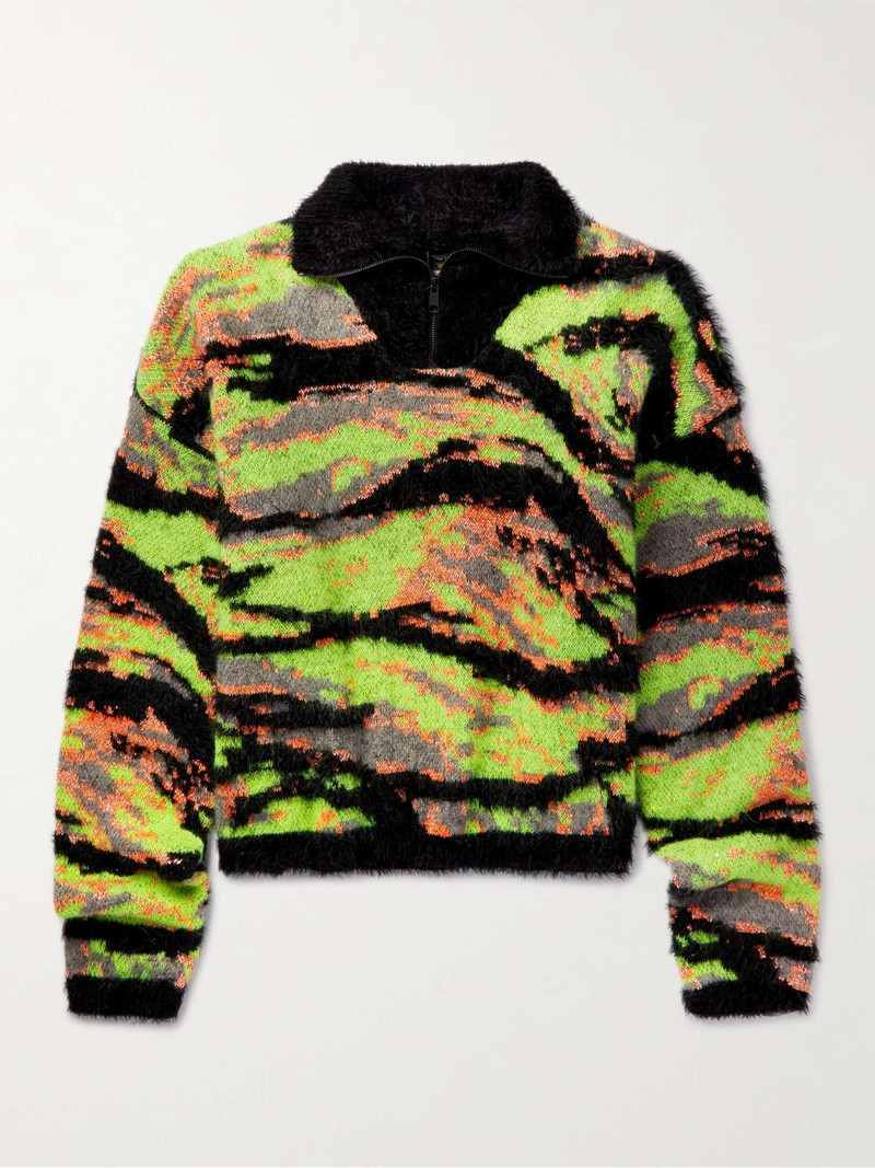 Metallic Jacquard-Knit Half-Zip Sweater - 1