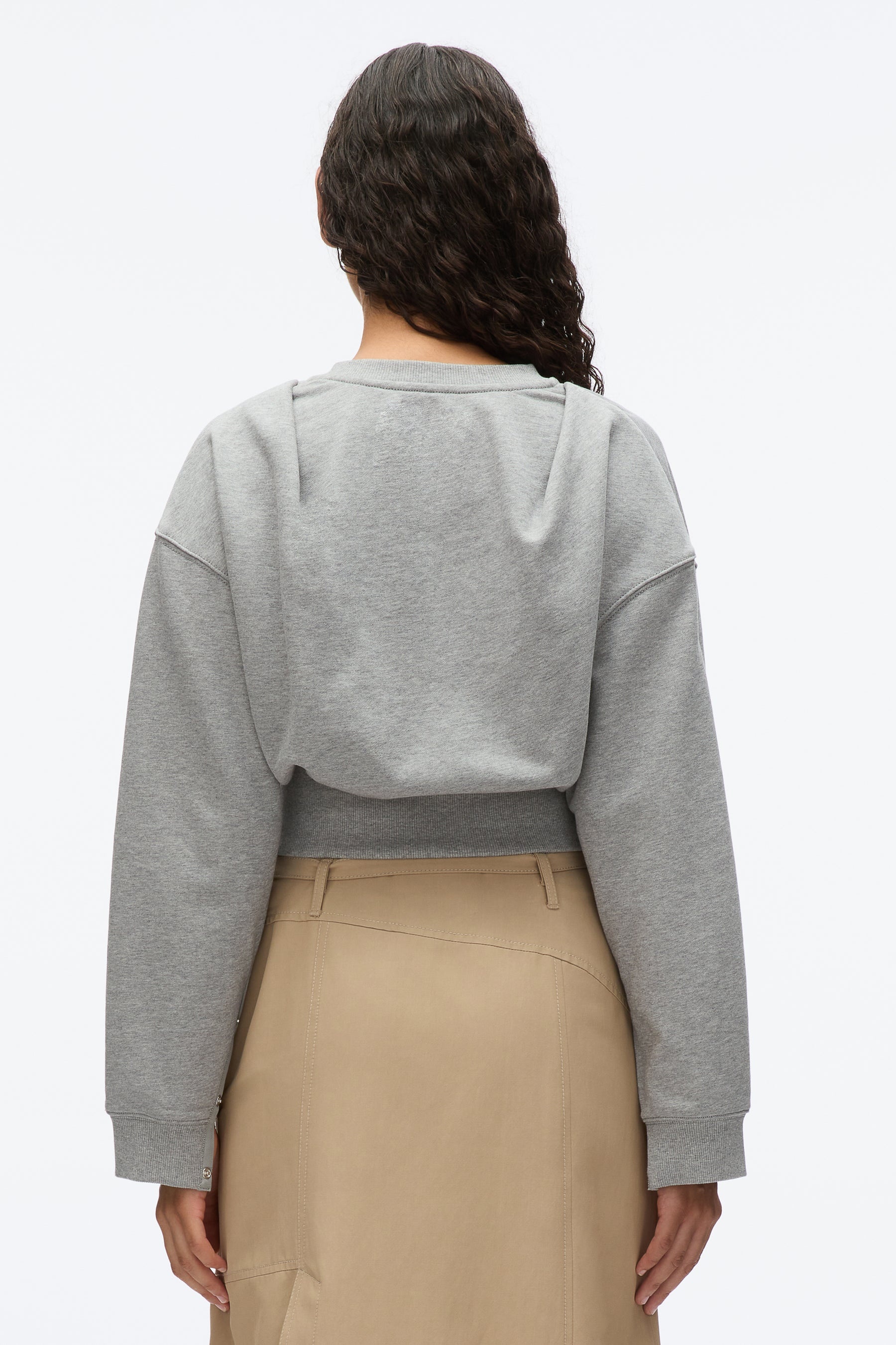 Long Sleeve Cropped Sweatshirt with Snaps - 4