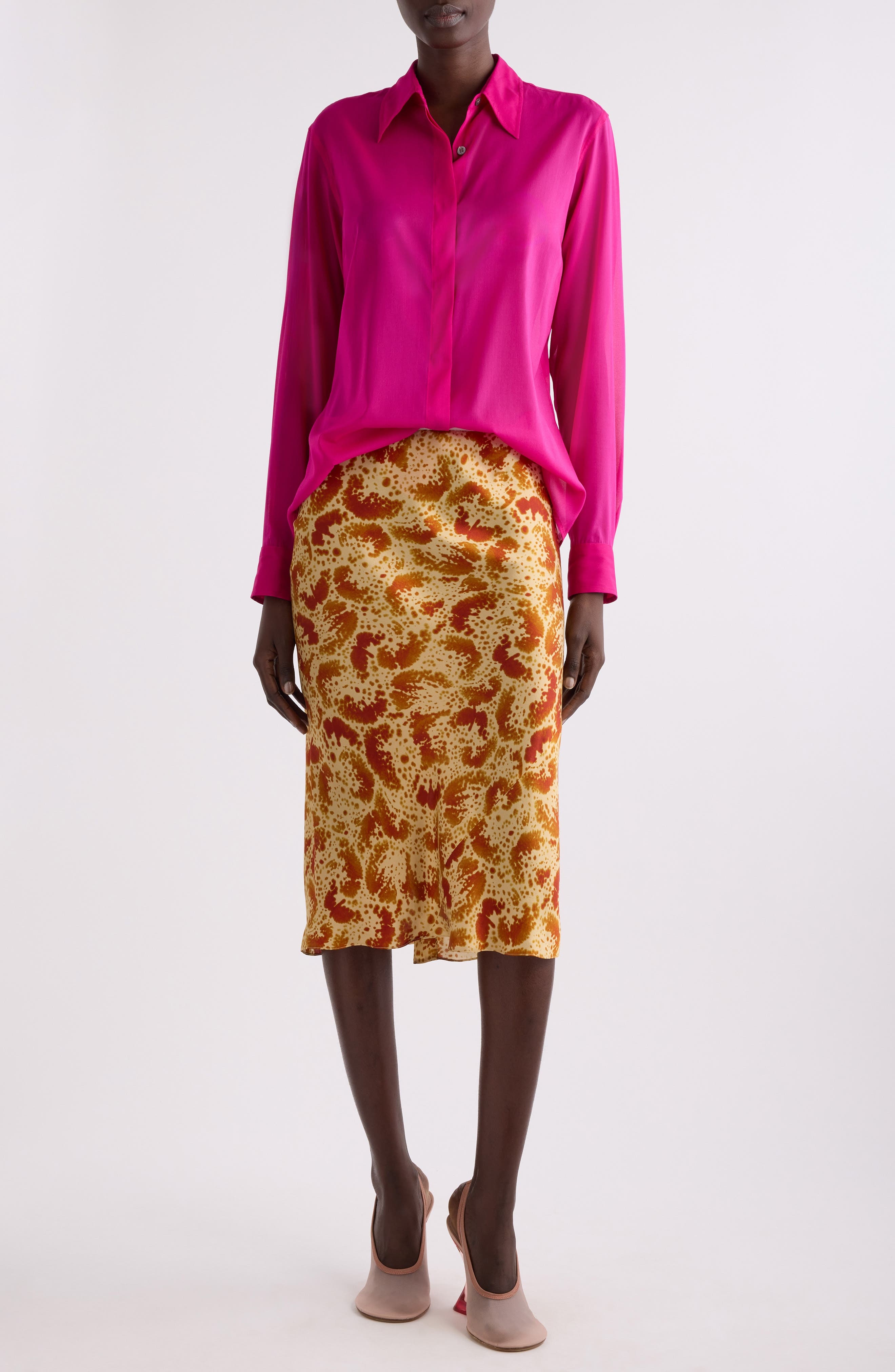 Dries Van Noten Chowy Stretch Silk Button-Up Shirt in Fuchsia at Nordstrom - 2