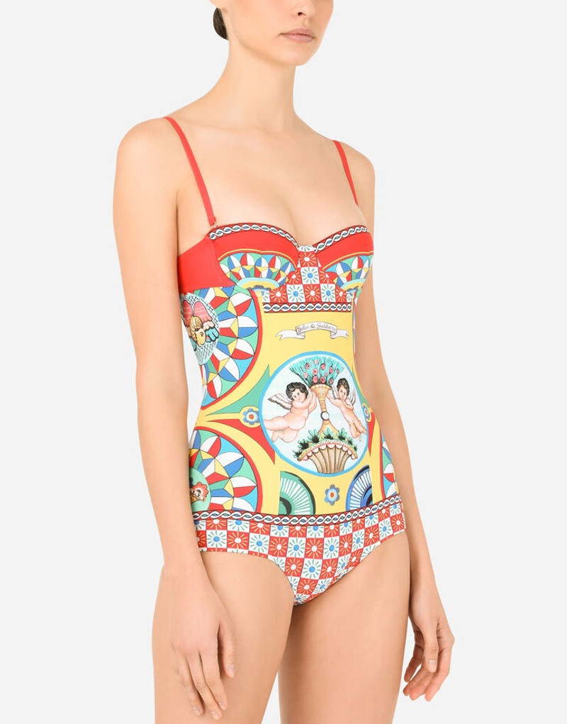 Carretto-print balconette one-piece swimsuit 4